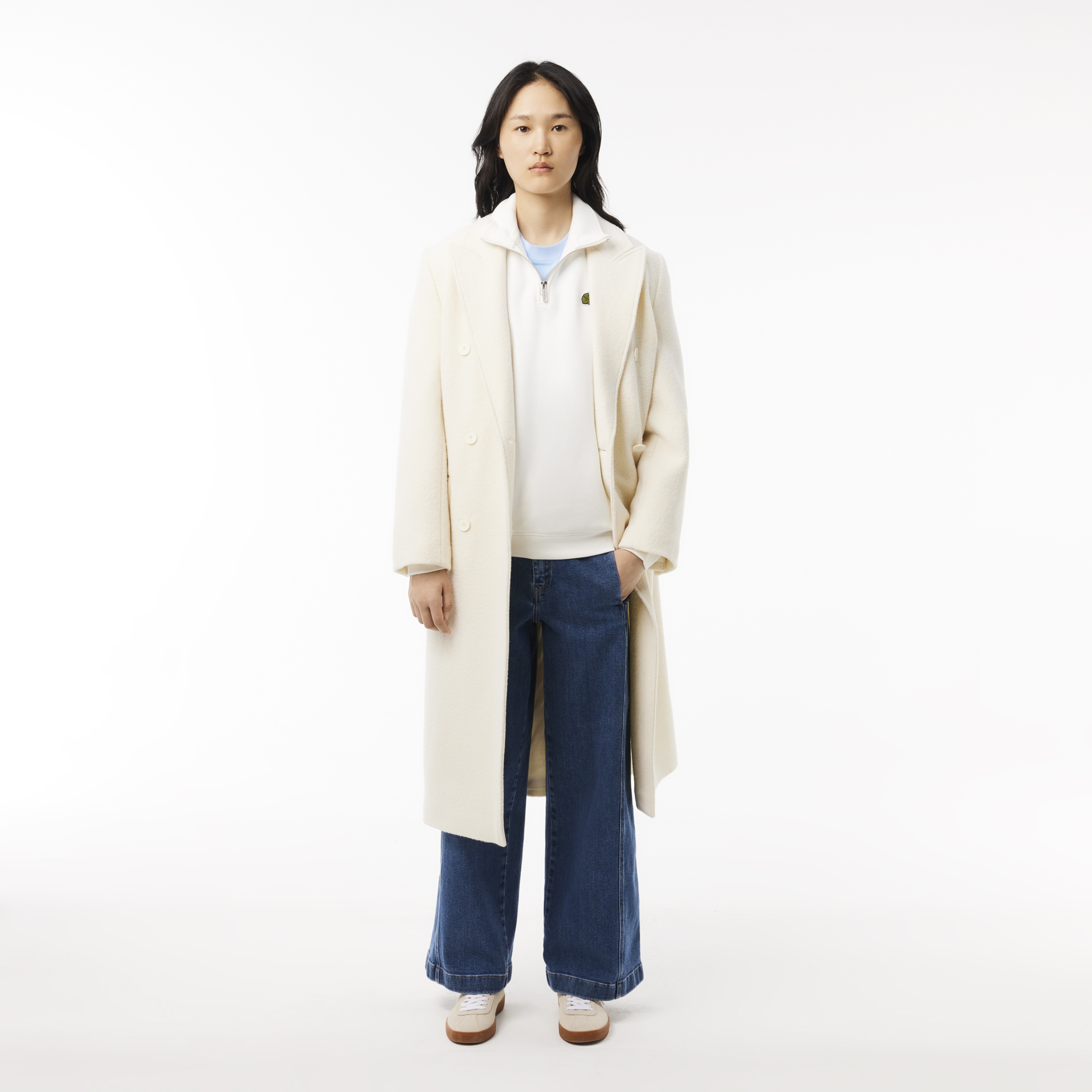 Unisex Loose Fit Yarım Fermuarlı Beyaz Organik Pamuk Sweatshirt