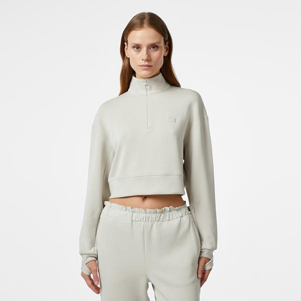 Kadın Relaxed Fit Yarım Fermuarlı Gri Sweatshirt