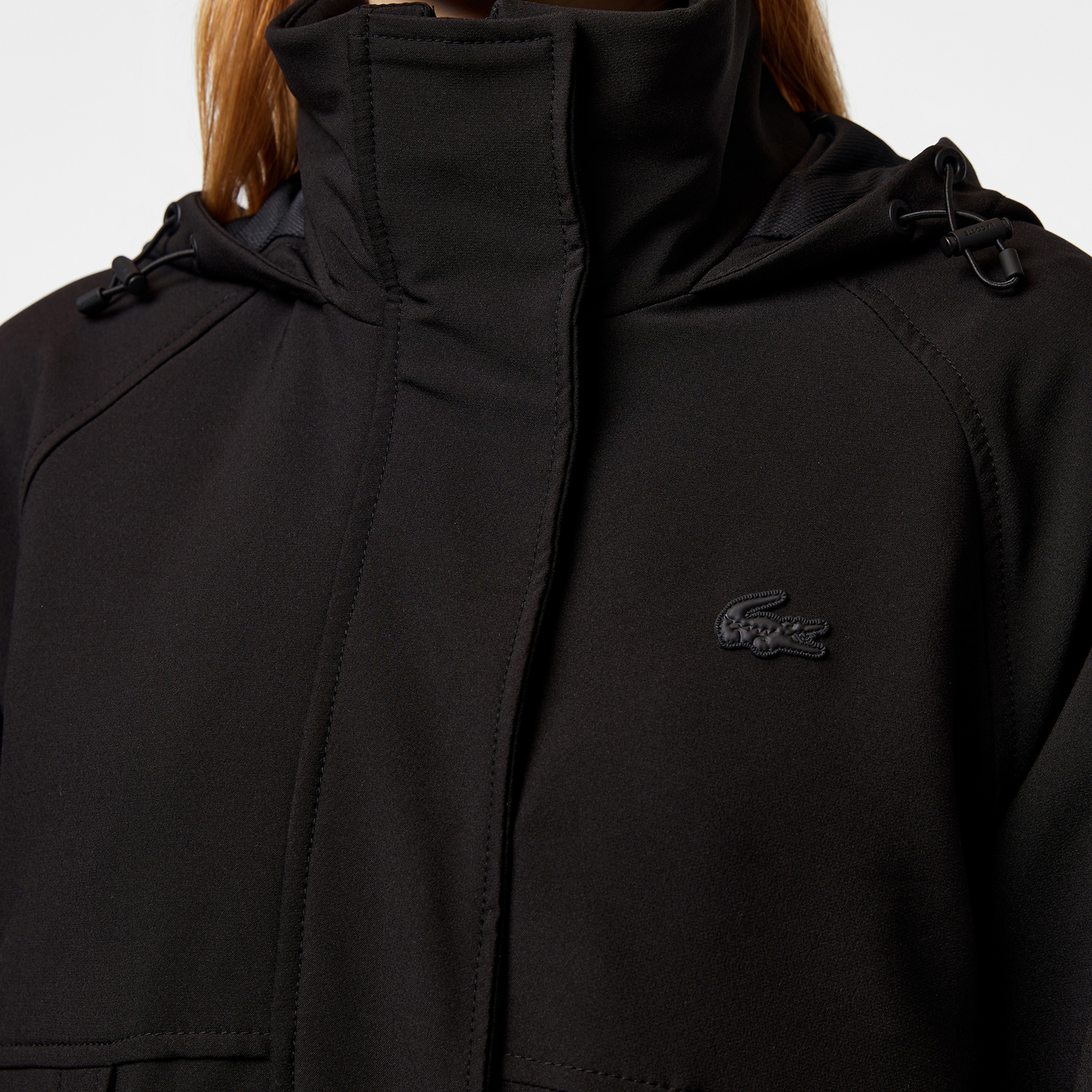 Kadın Relaxed Fit Kapüşonlu Siyah Yağmurluk