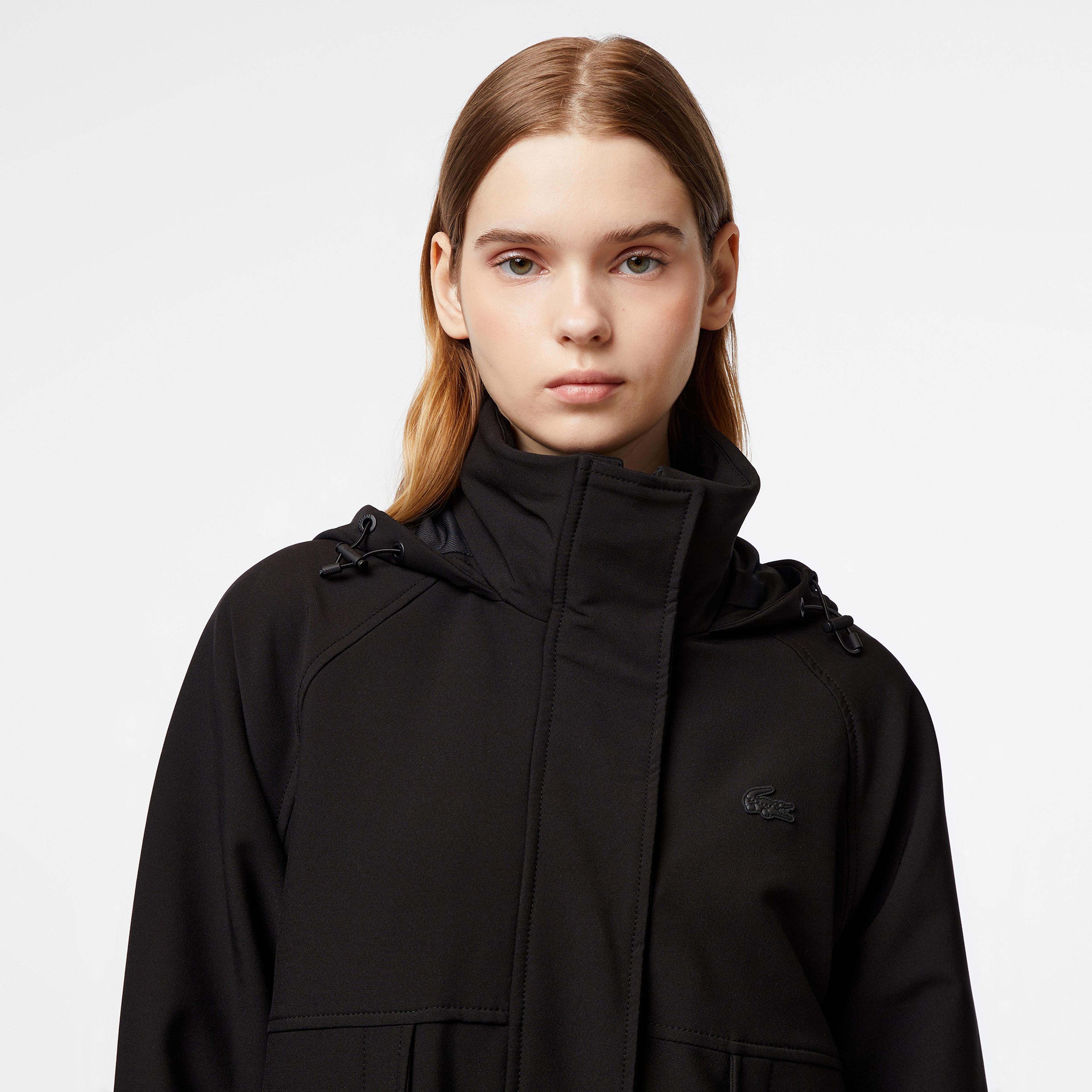 Kadın Relaxed Fit Kapüşonlu Siyah Yağmurluk