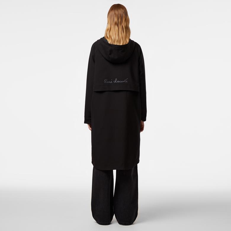 Kadın Relaxed Fit Kapüşonlu Siyah Yağmurluk