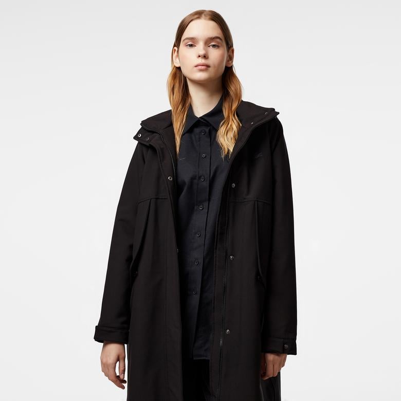 Kadın Relaxed Fit Kapüşonlu Siyah Yağmurluk