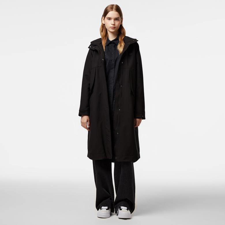 Kadın Relaxed Fit Kapüşonlu Siyah Yağmurluk