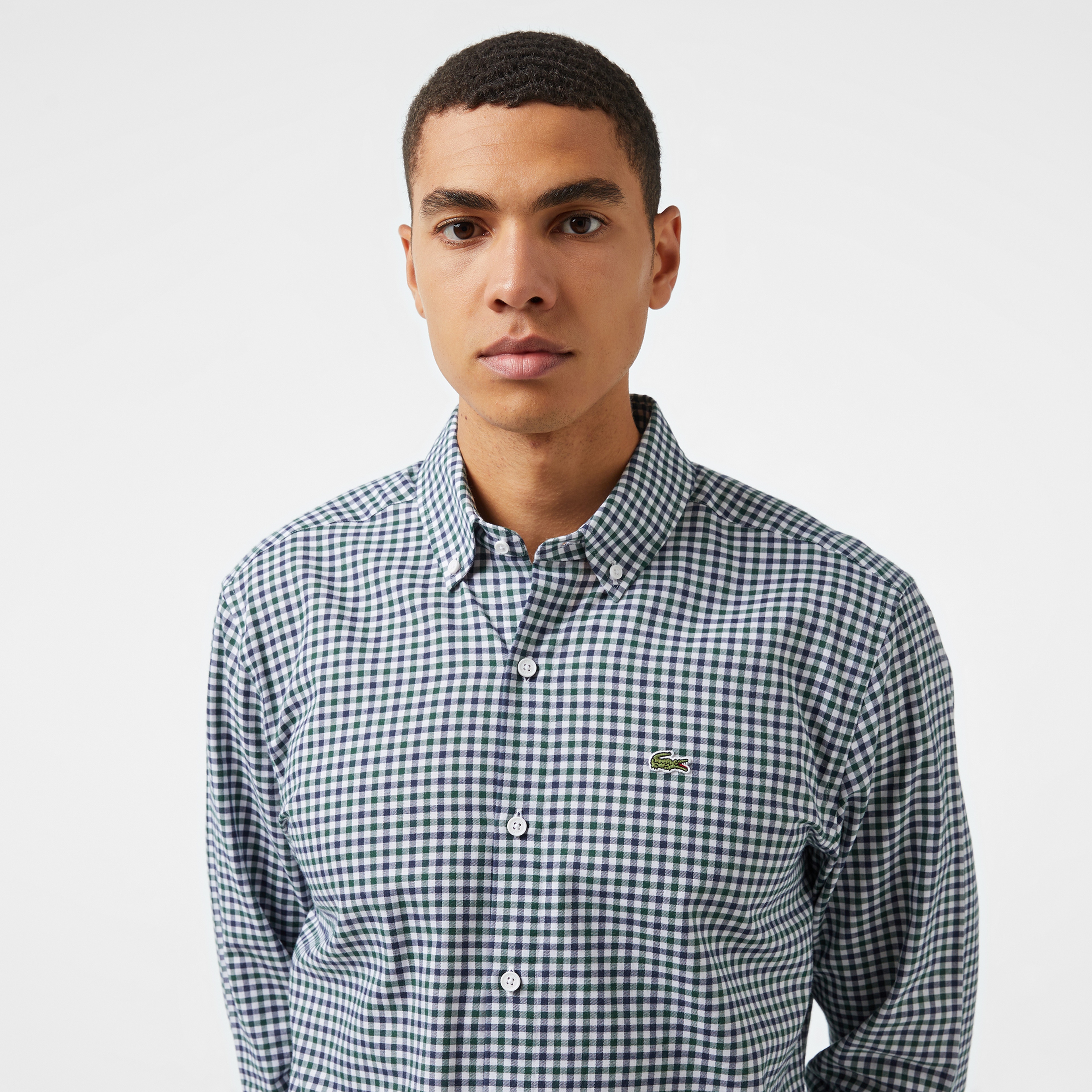Erkek Regular Fit Kareli Koyu Yeşil Gömlek