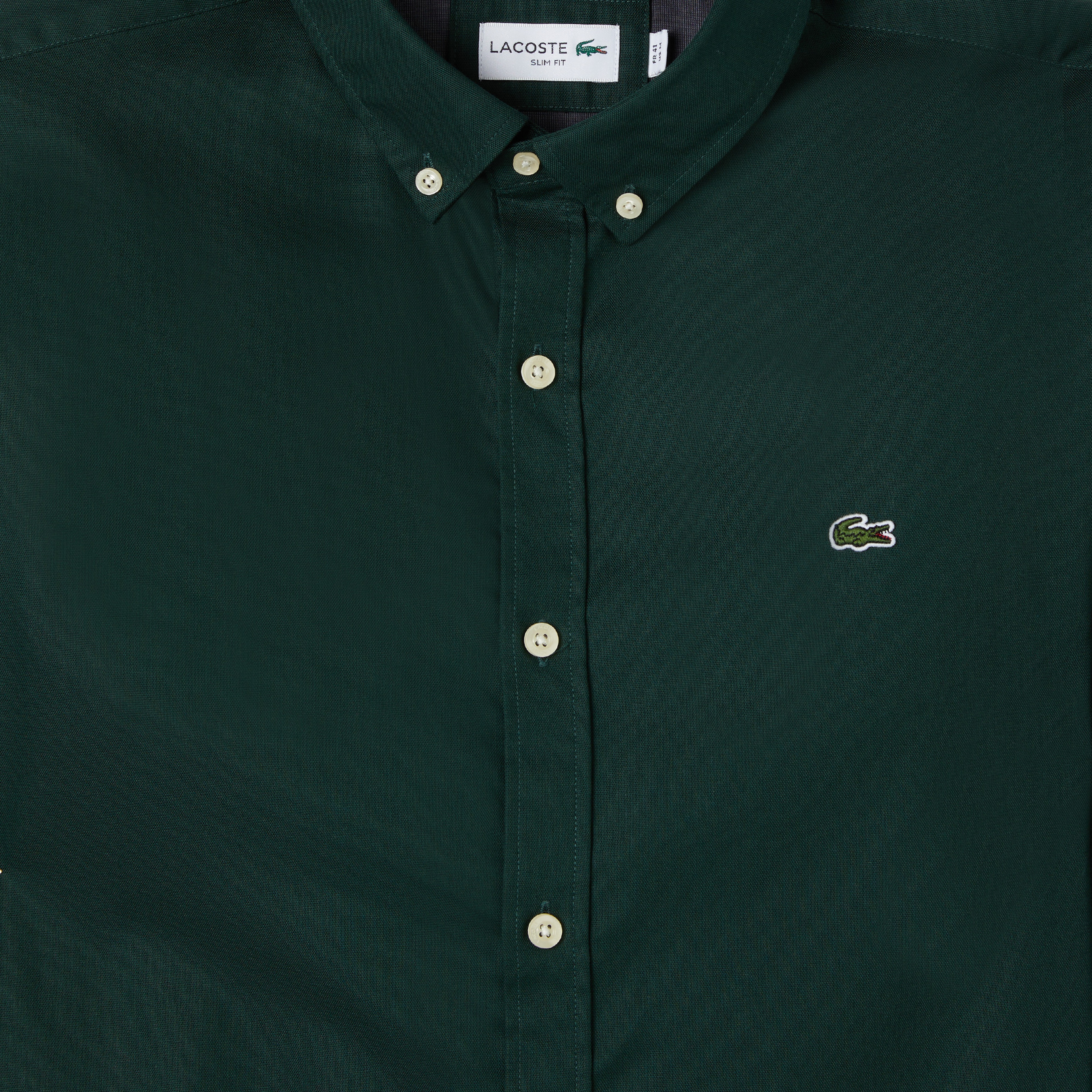 Erkek Slim Fit Düğmeli Yaka Koyu Yeşil Gömlek