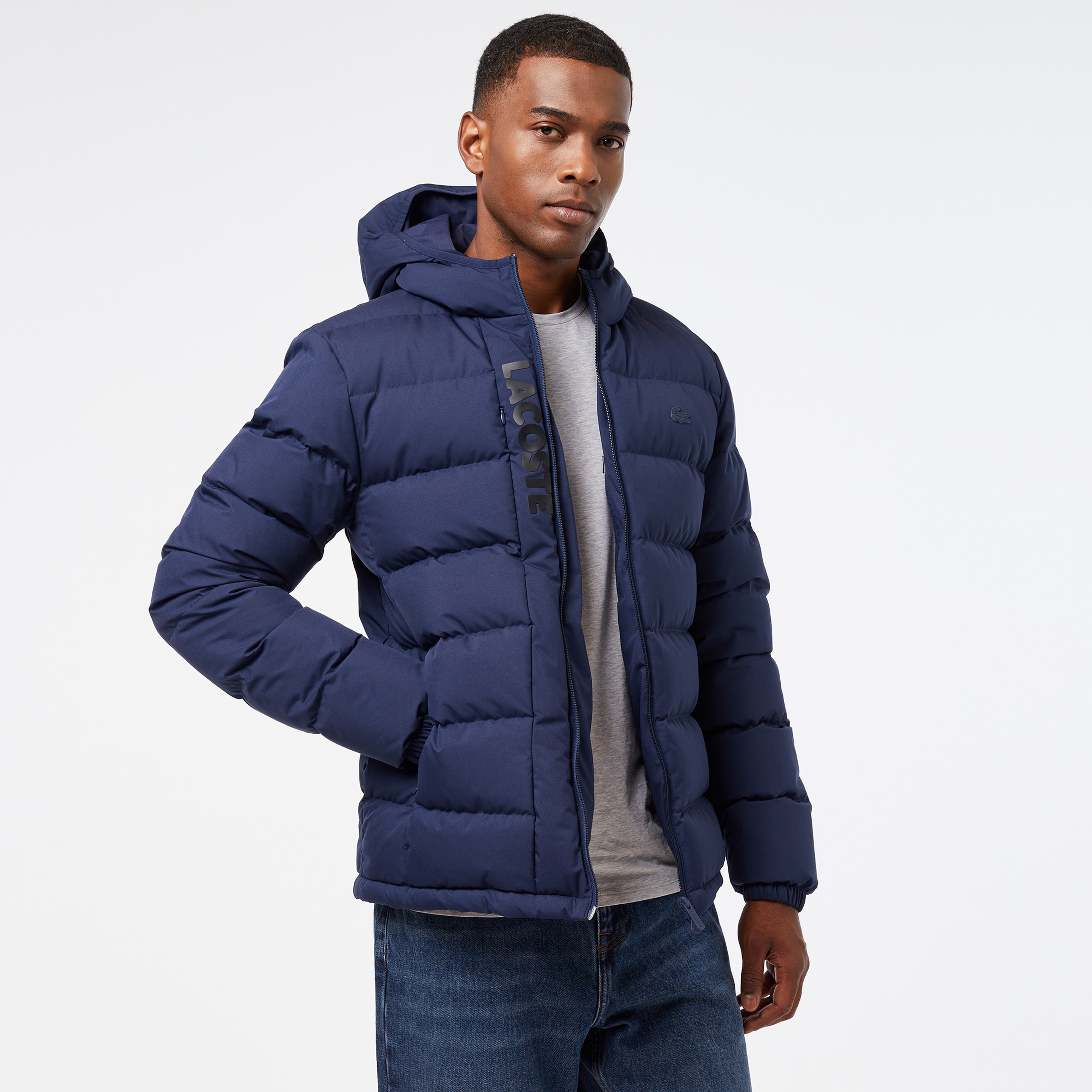 Erkek Regular Fit Kapüşonlu Lacivert Şişme Mont