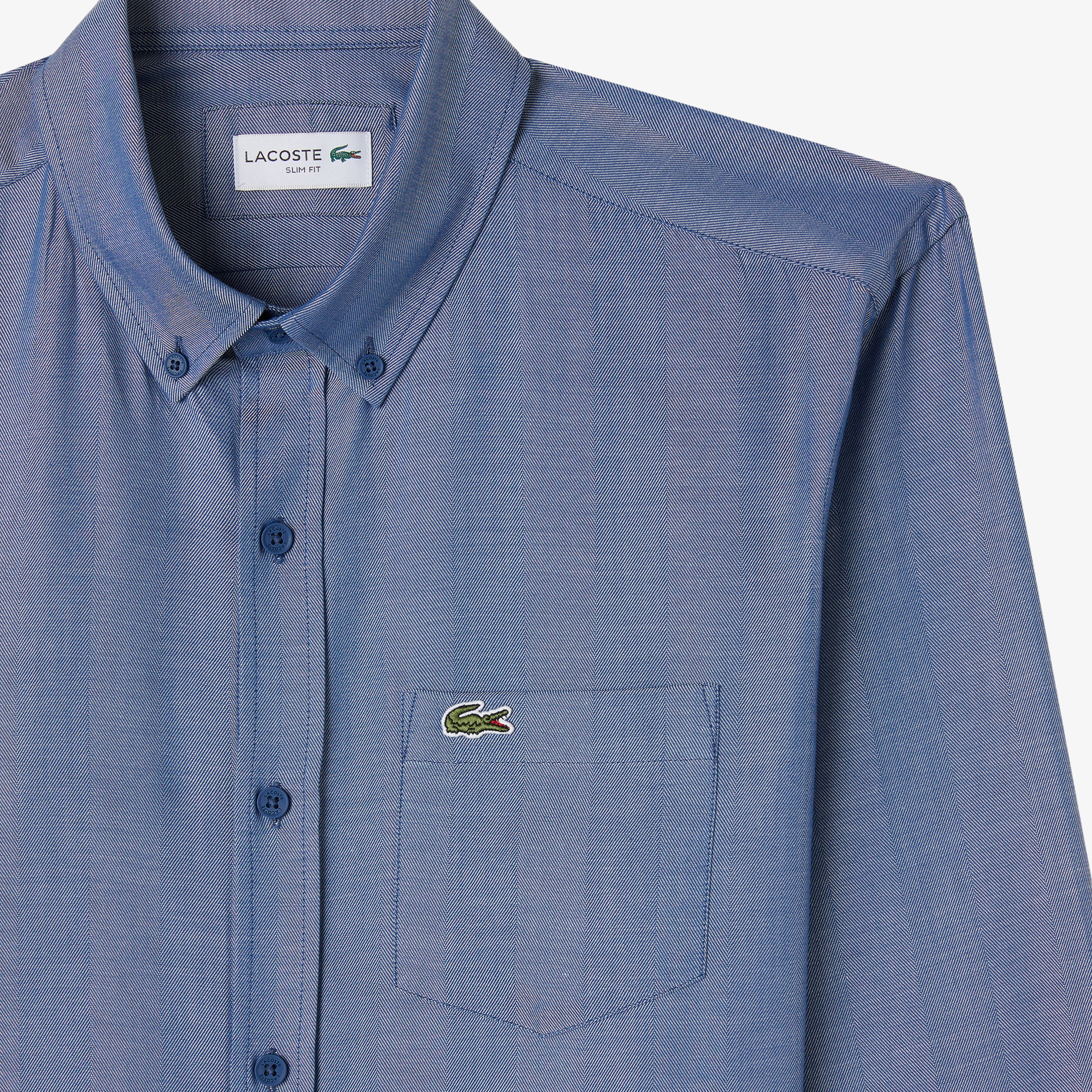 Erkek Slim Fit Düğmeli Yaka Koyu Mavi Gömlek