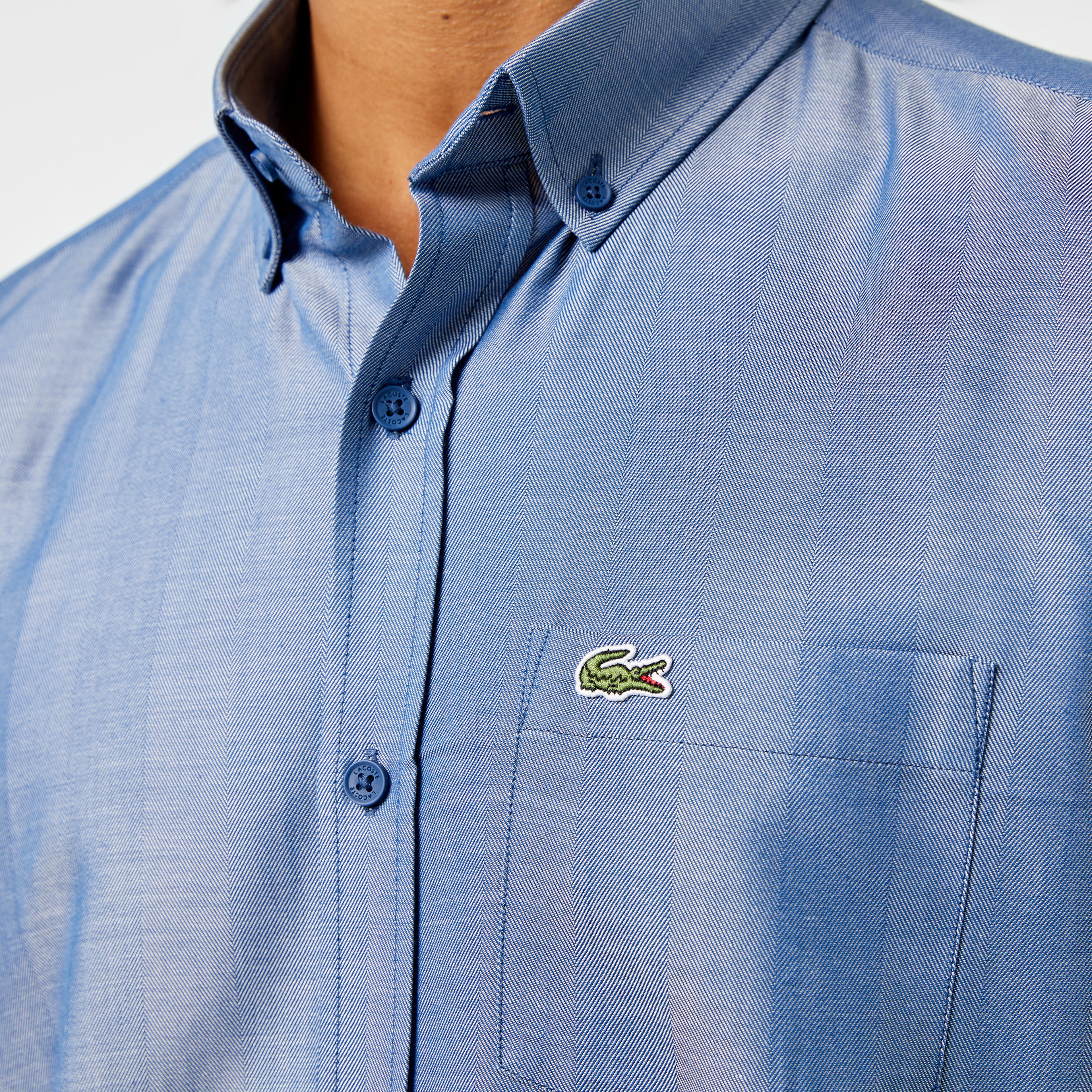 Erkek Slim Fit Düğmeli Yaka Koyu Mavi Gömlek