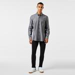 Erkek Slim Fit Düğmeli Yaka Gri Gömlek