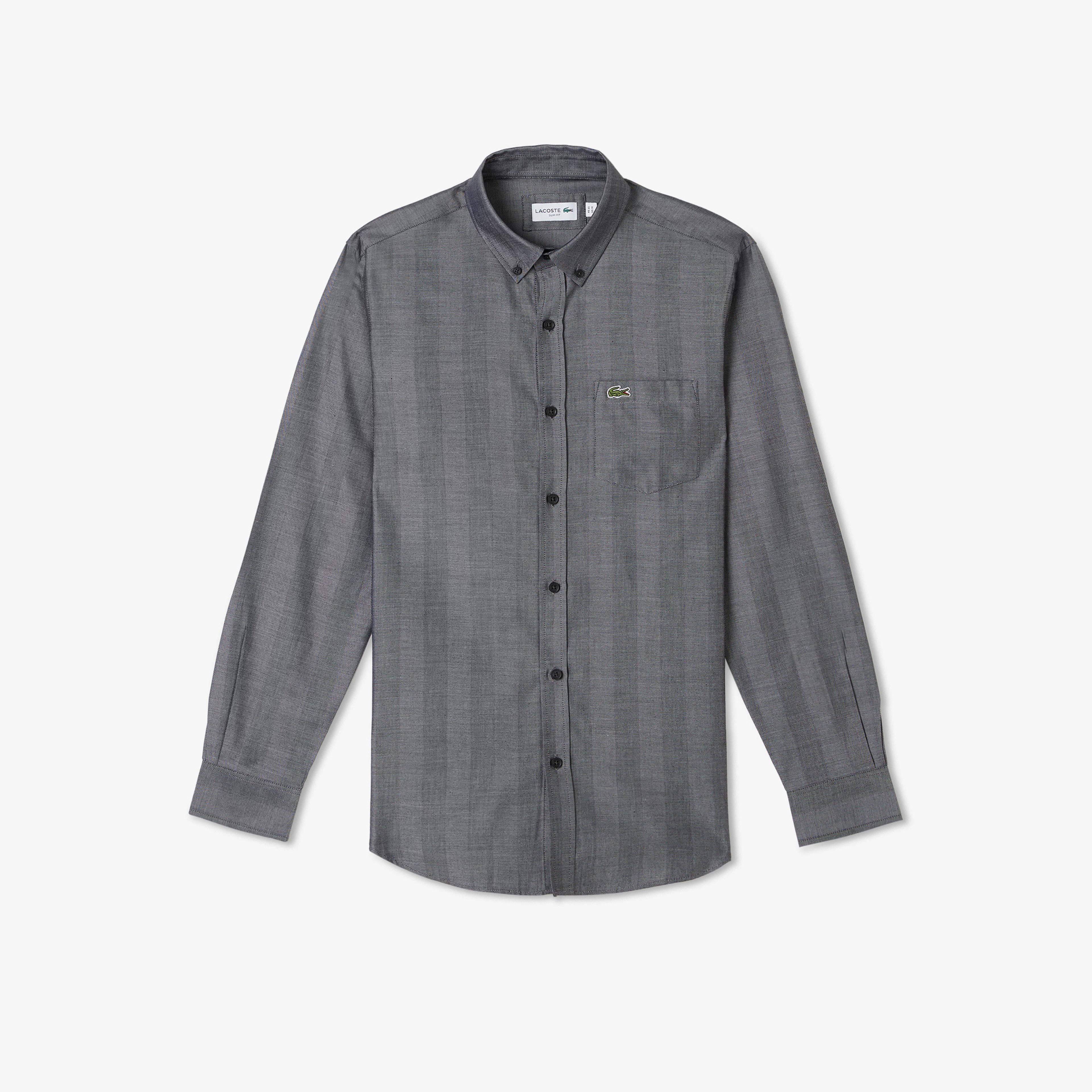 Erkek Slim Fit Düğmeli Yaka Gri Gömlek