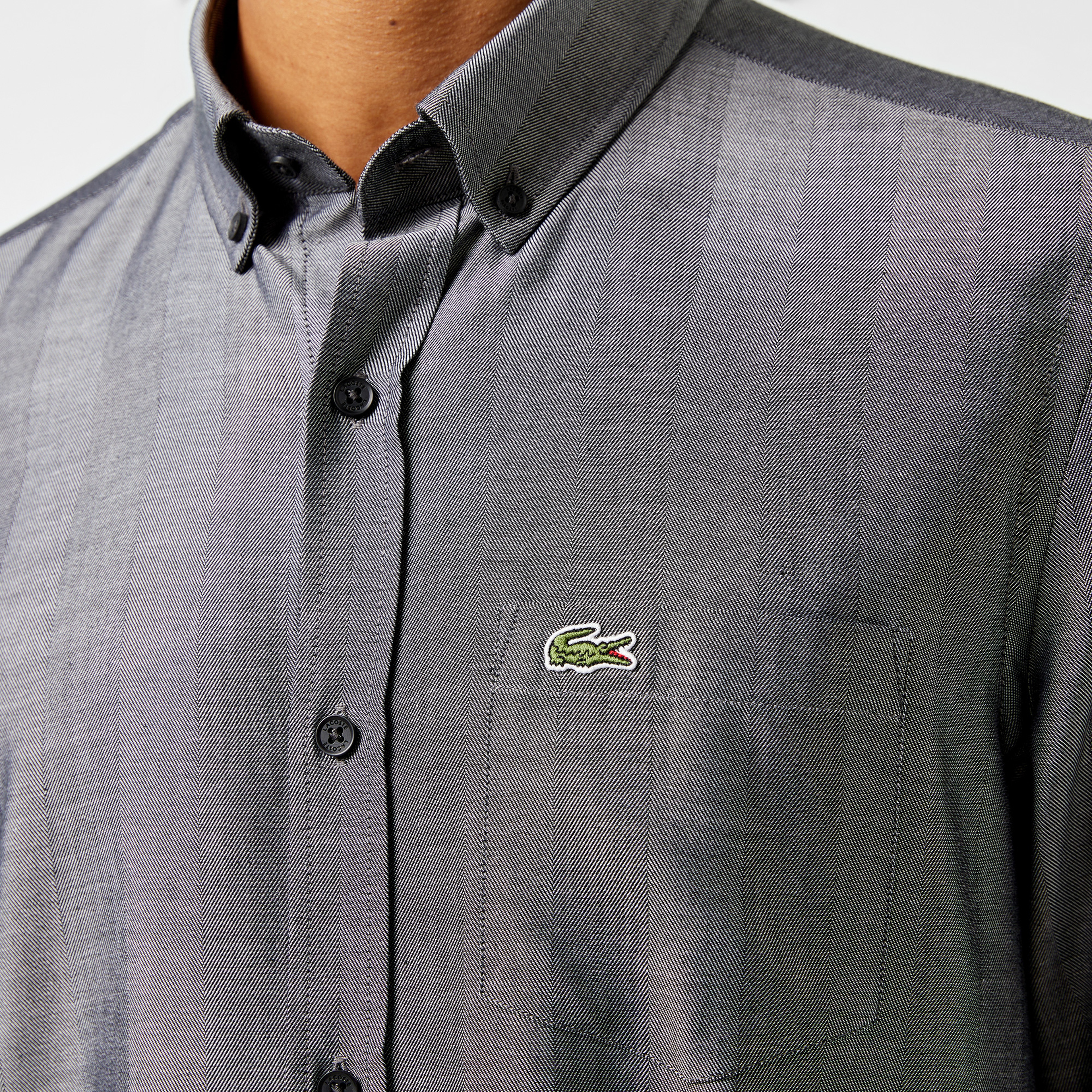 Erkek Slim Fit Düğmeli Yaka Gri Gömlek
