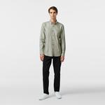 Erkek Slim Fit Düğmeli Yaka Haki Gömlek