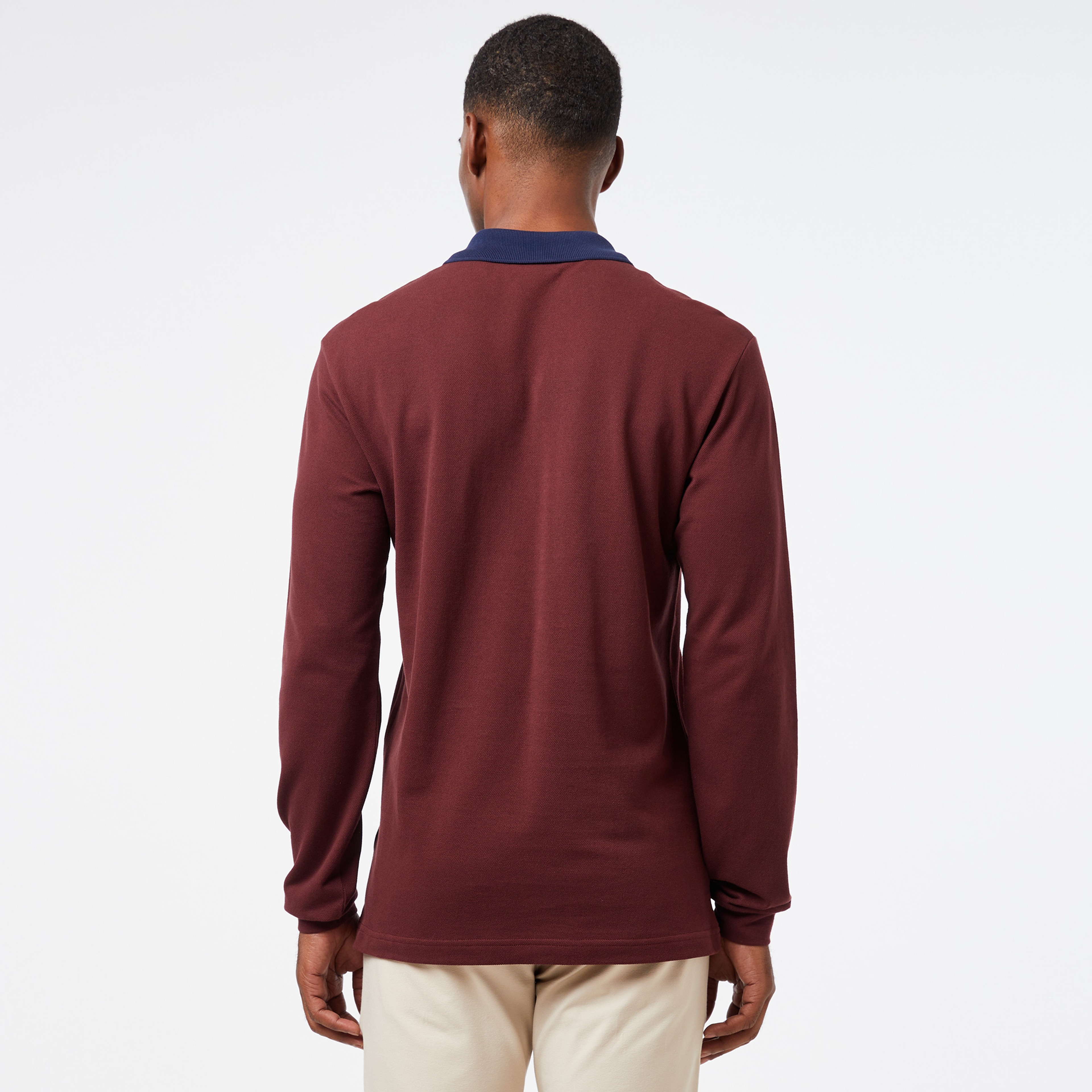 Erkek Classic Fit Uzun Kollu Renk Bloklu Bordo Polo