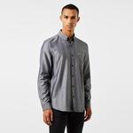 Erkek Slim Fit Düğmeli Yaka Gri Gömlek