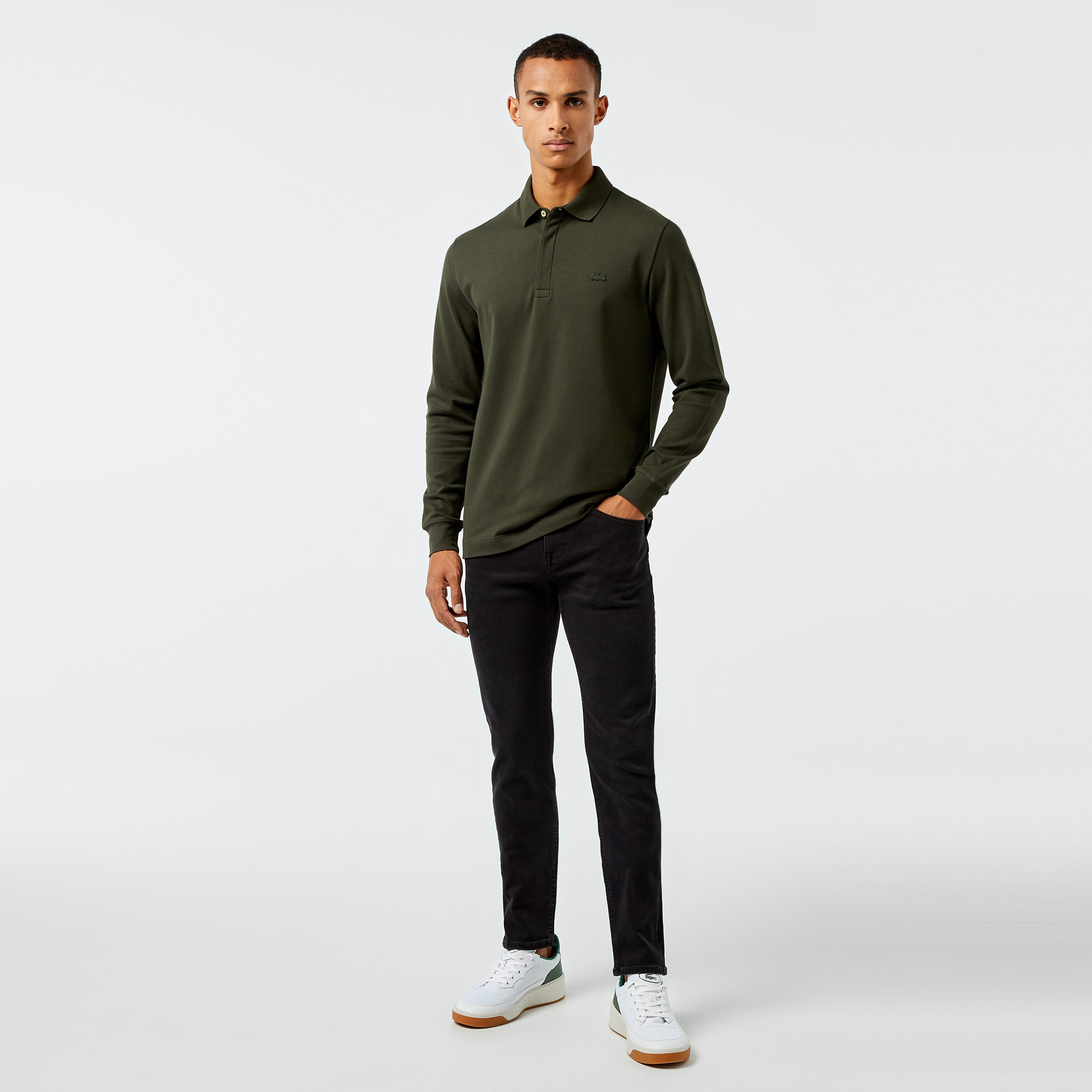 Erkek Regular Fit Uzun Kollu Haki Paris Polo