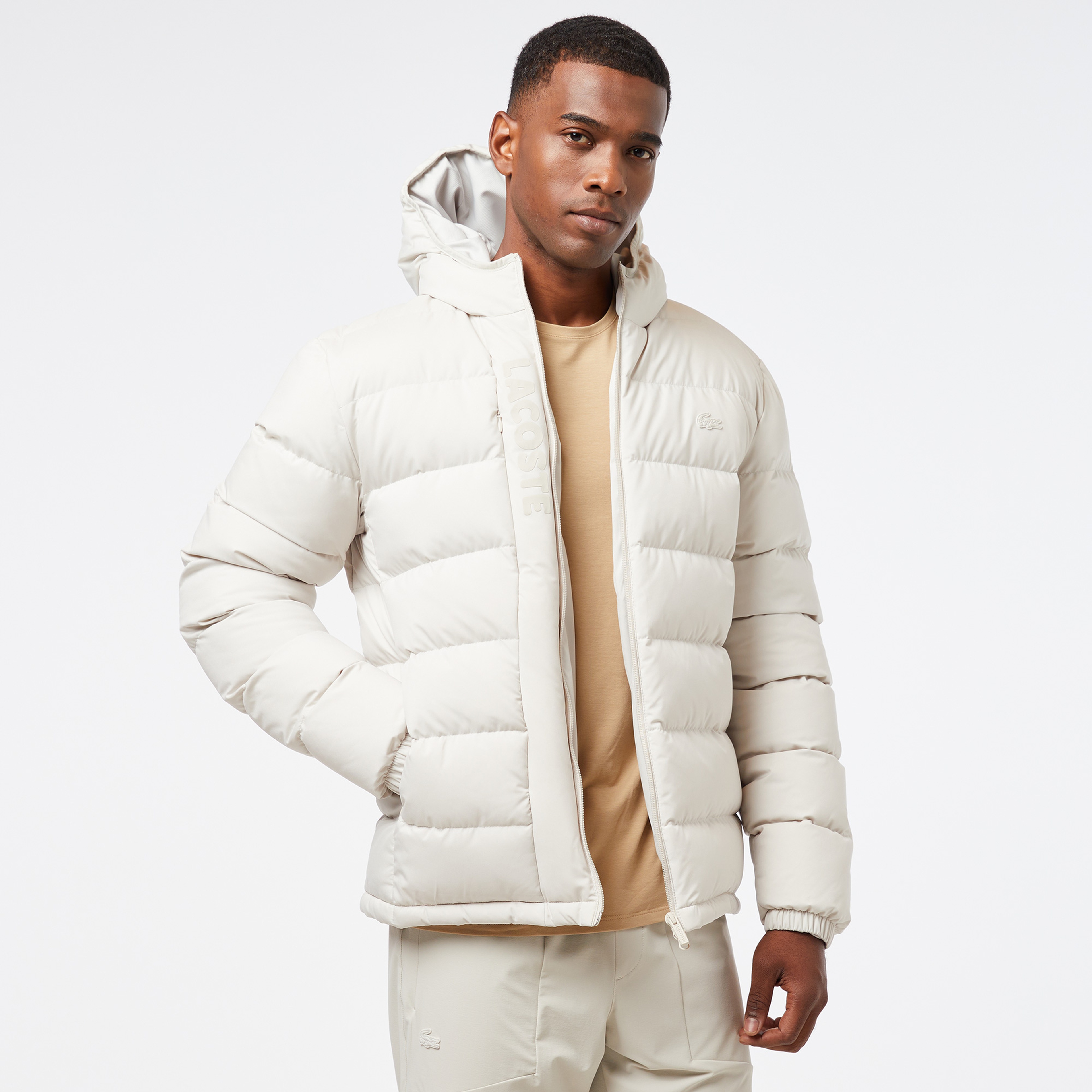 Erkek Regular Fit Kapüşonlu Beyaz Şişme Mont