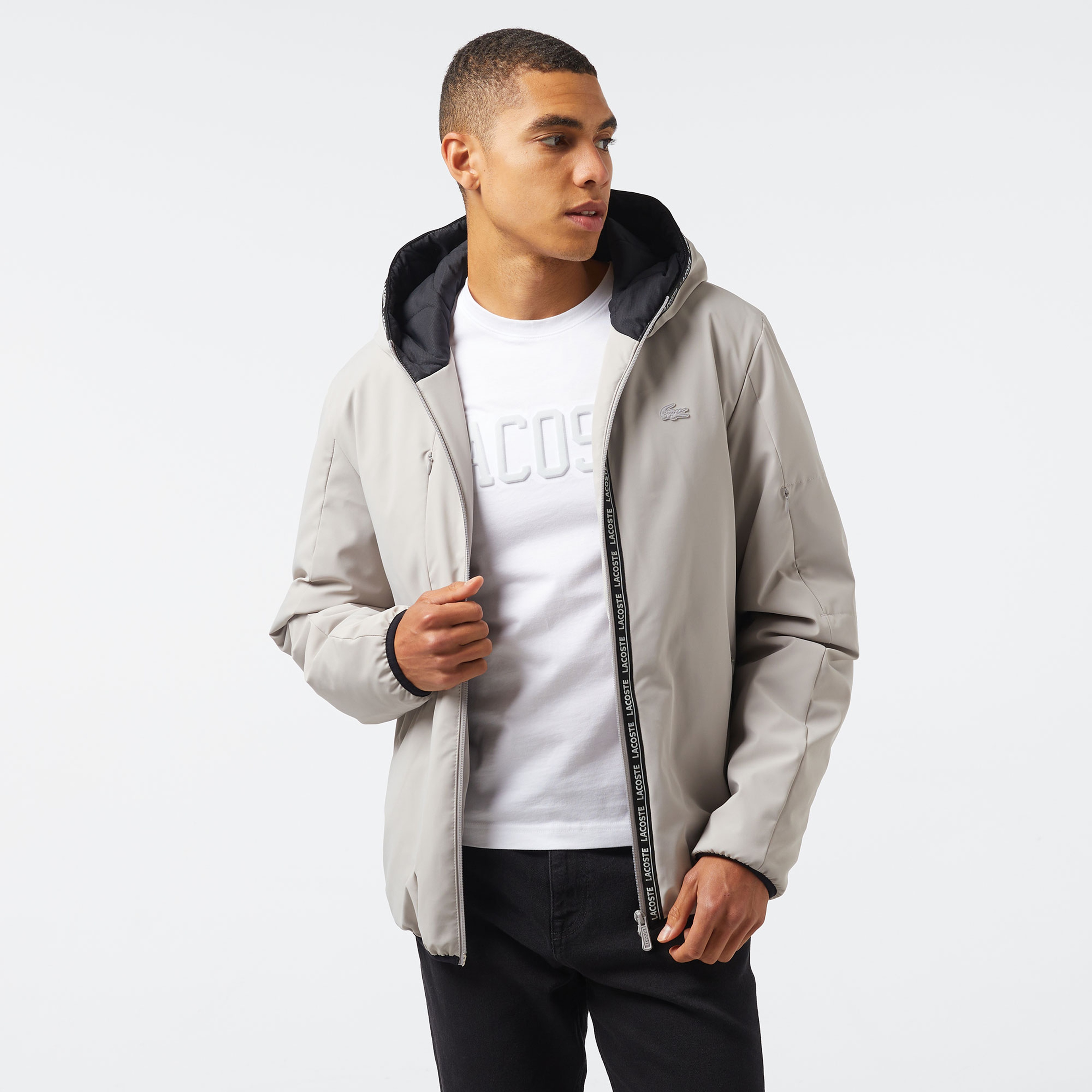 Erkek Regular Fit Kapüşonlu Gri Mont