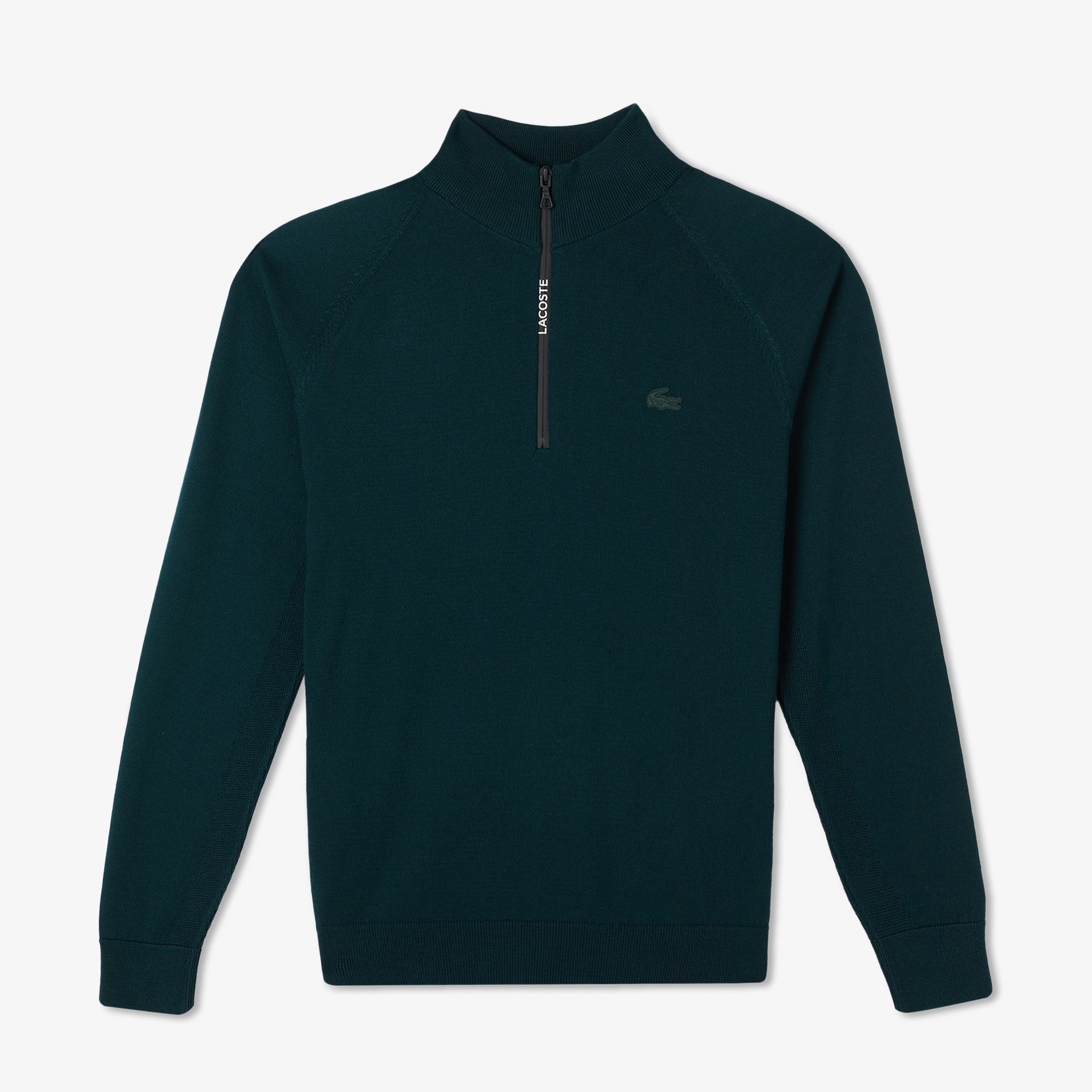 Erkek Regular Fit Yarım Fermuarlı Koyu Yeşil Triko