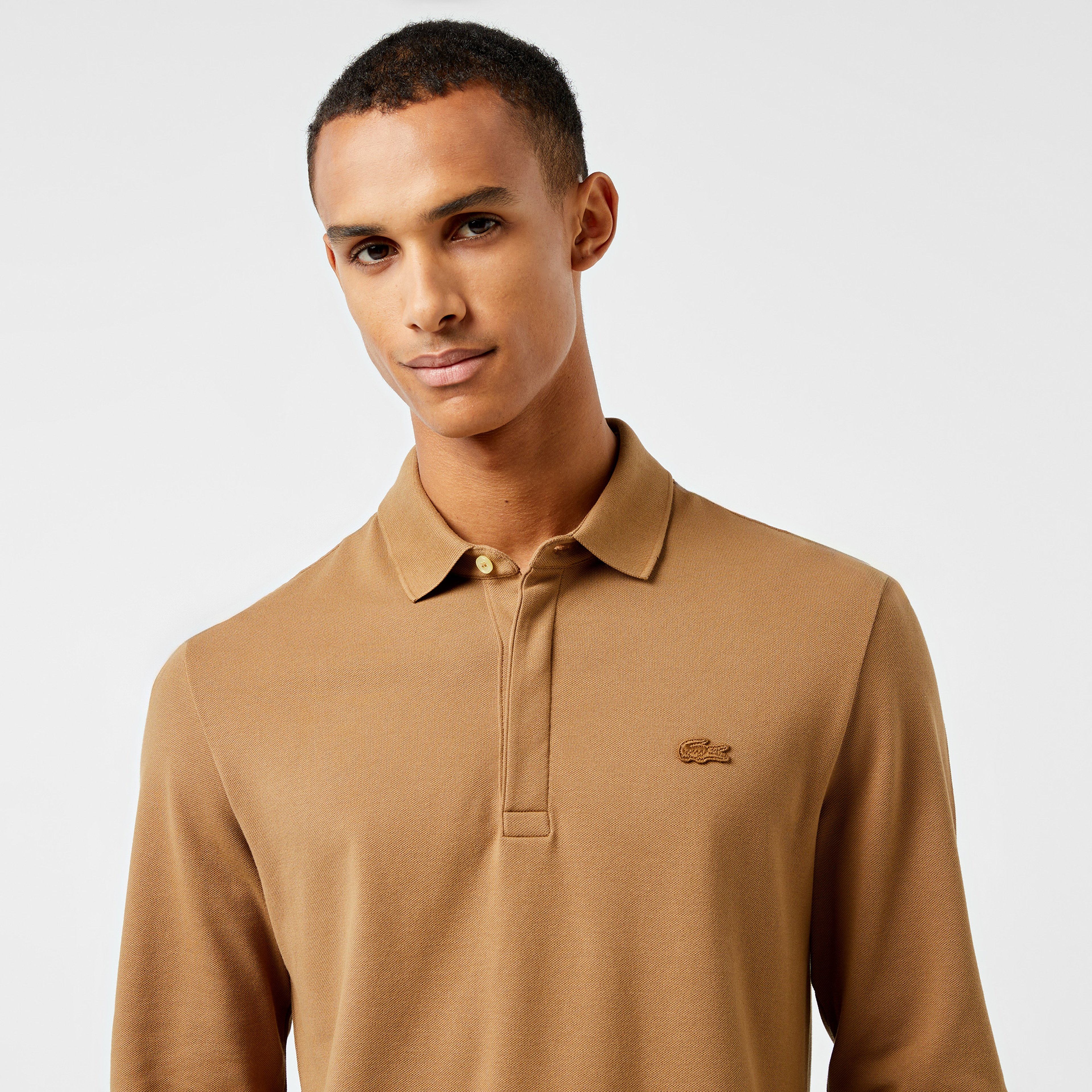 Erkek Regular Fit Uzun Kollu Kahverengi Paris Polo