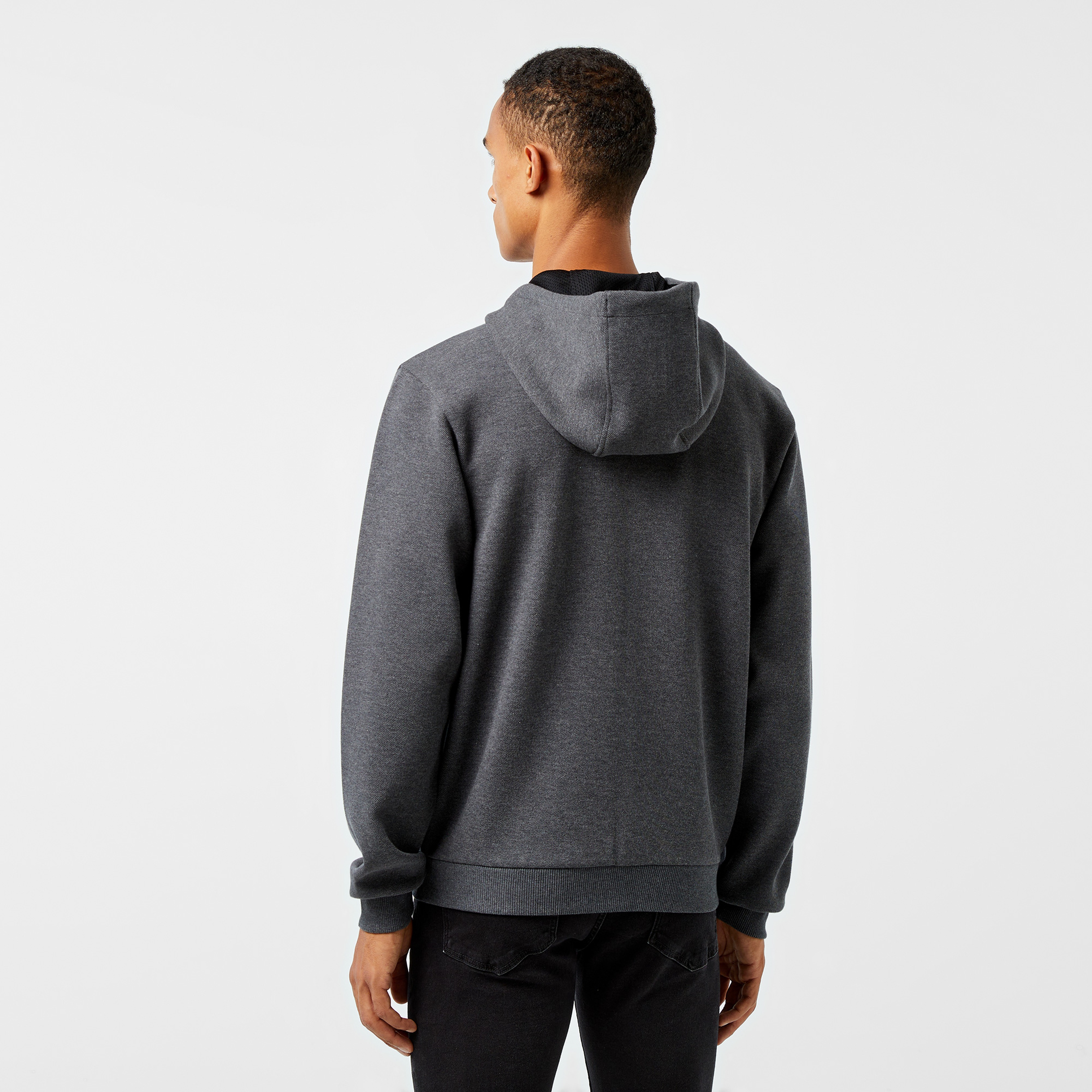 Erkek Relaxed Fit Kapüşonlu Baskılı Gri Sweatshirt