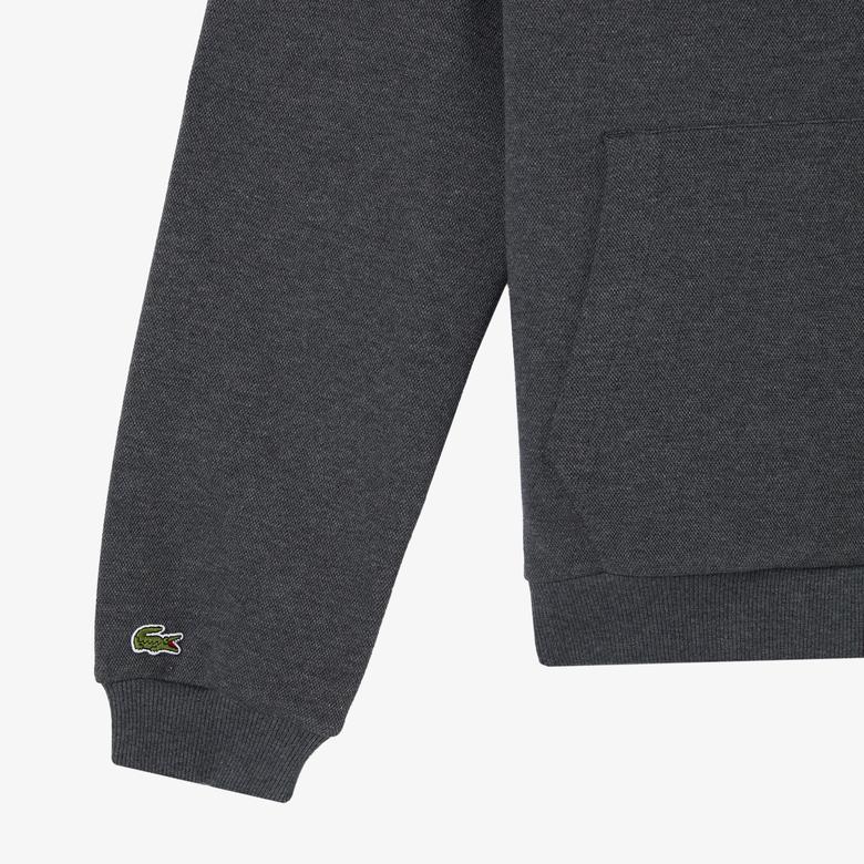 Erkek Relaxed Fit Kapüşonlu Baskılı Gri Sweatshirt