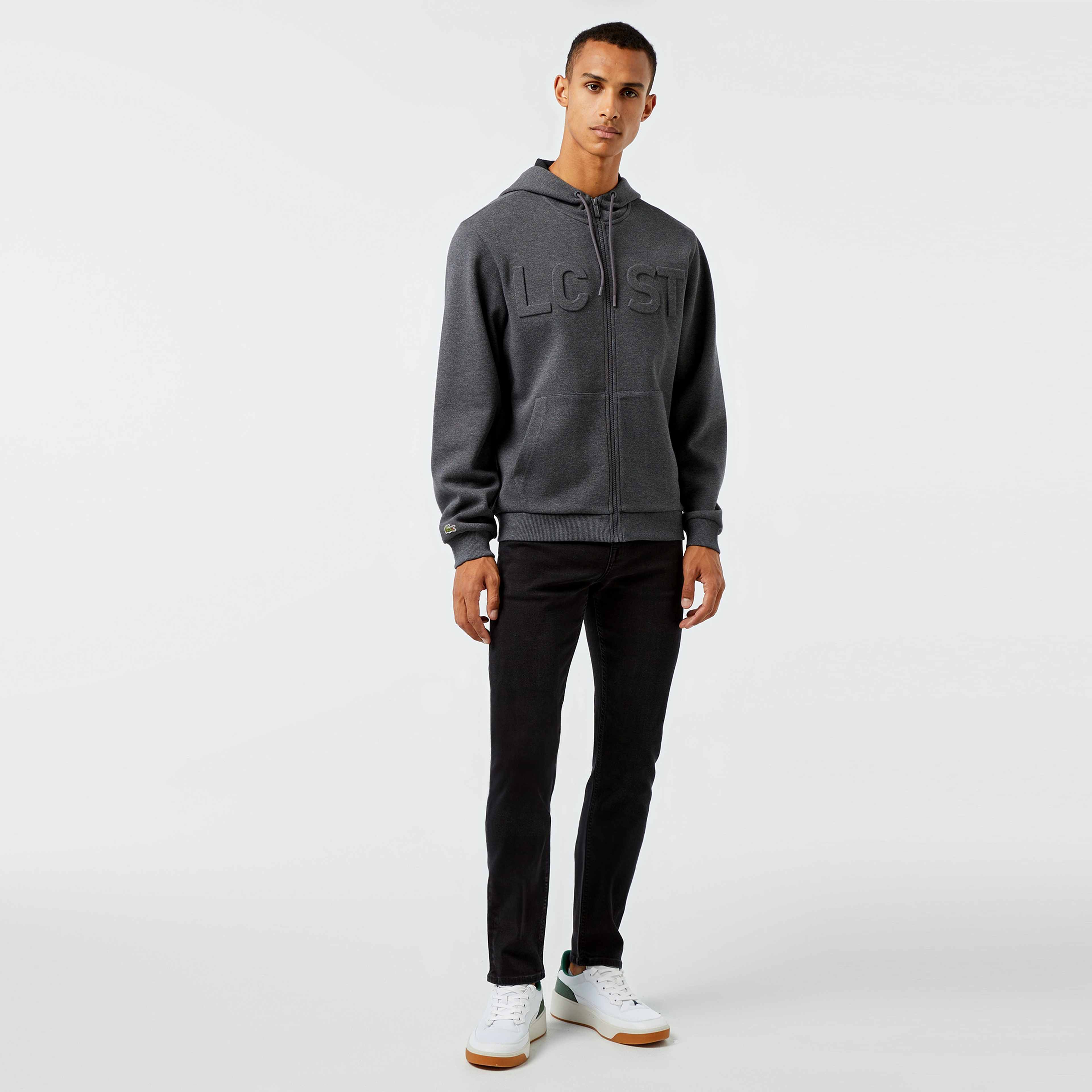 Erkek Relaxed Fit Kapüşonlu Baskılı Gri Sweatshirt