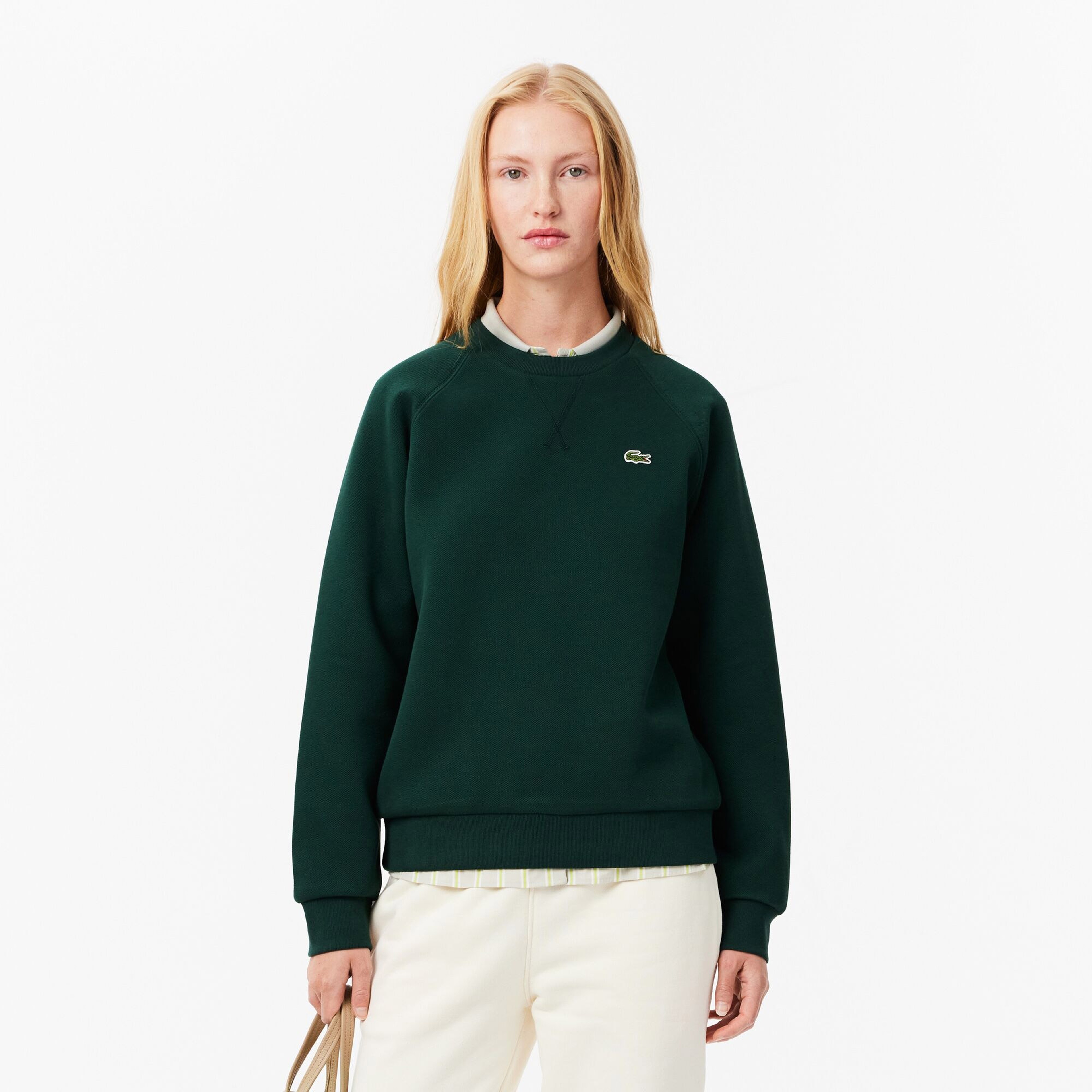 Kadın Regular Fit Bisiklet Yaka Koyu Yeşil Sweatshirt