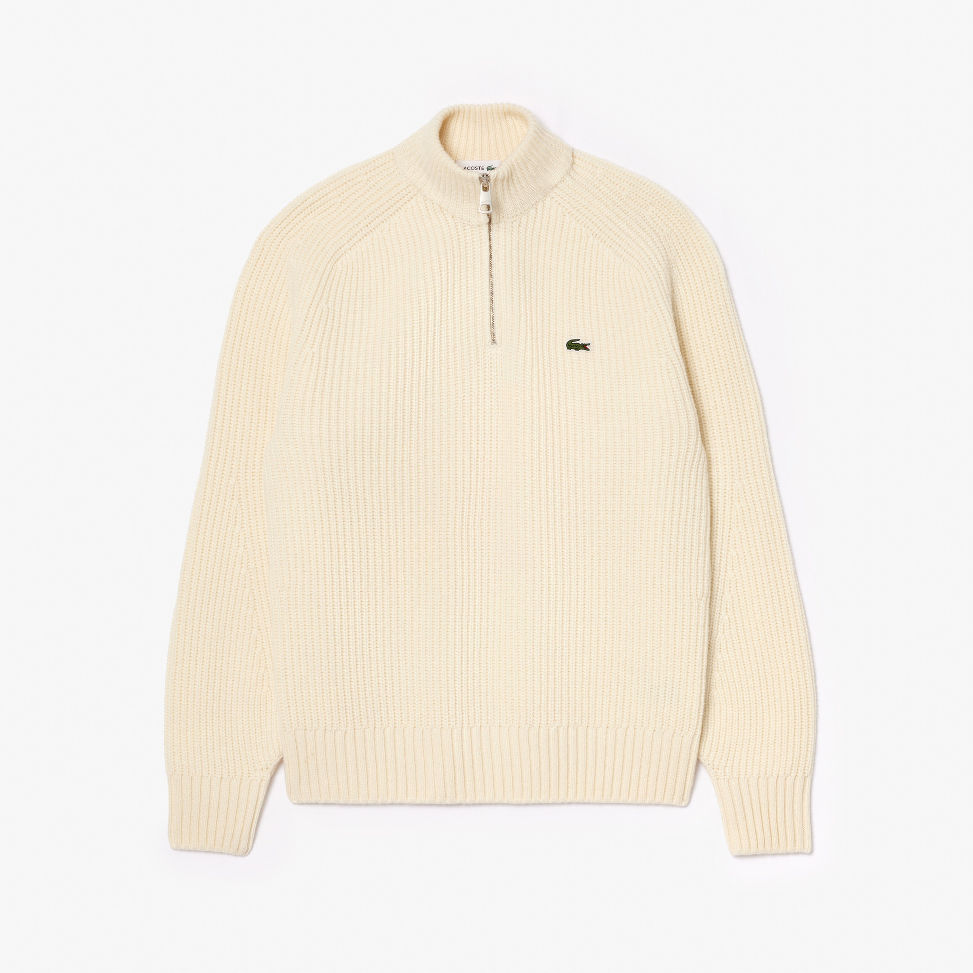 Erkek Classic Fit Yarım Fermuarlı Krem Kazak