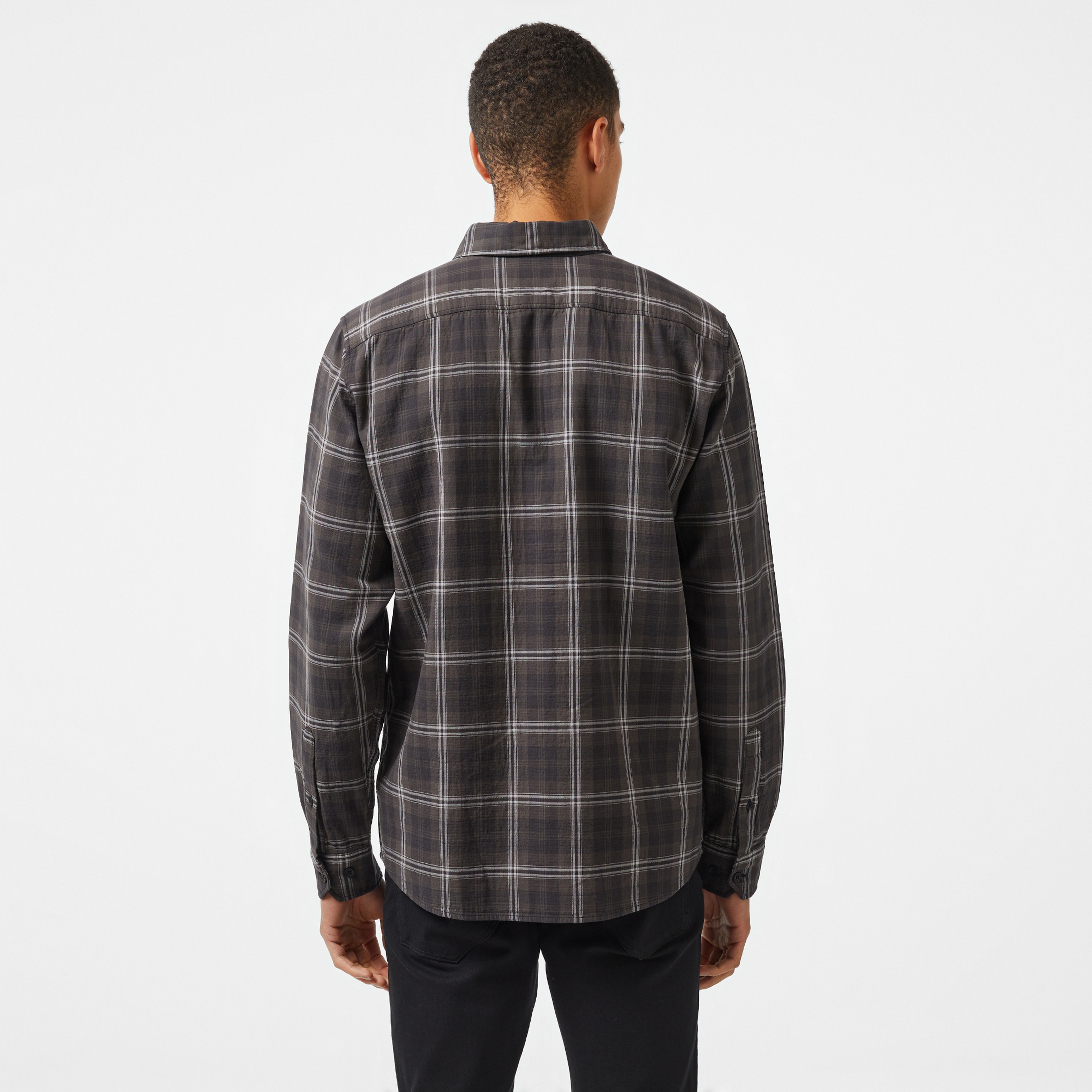 Erkek Regular Fit Düğmeli Yaka Ekose Kahverengi Gömlek