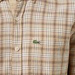 Erkek Regular Fit Düğmeli Yaka Ekose Kahverengi Gömlek