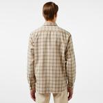 Erkek Regular Fit Düğmeli Yaka Ekose Kahverengi Gömlek