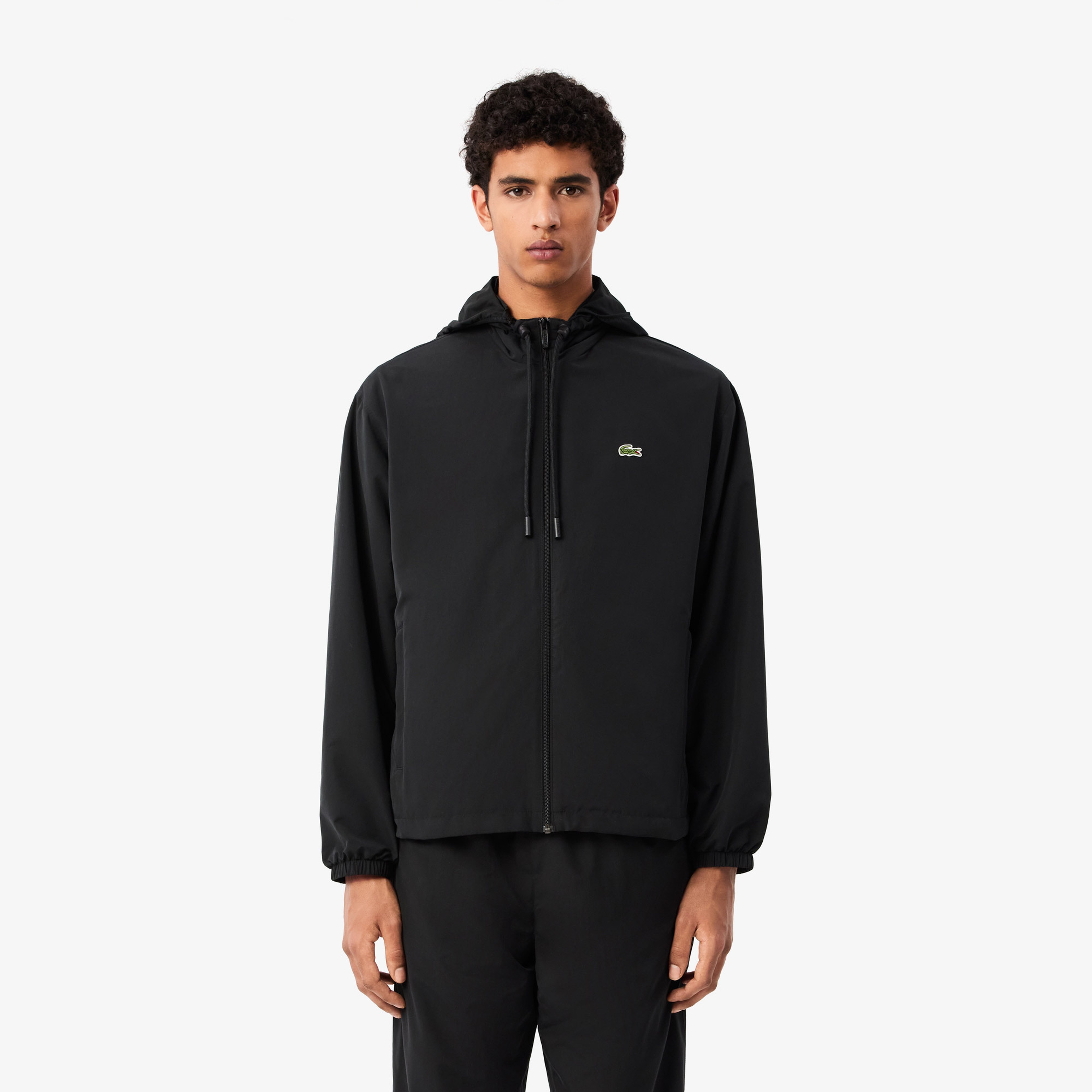 Erkek Regular Fit Kapüşonlu Siyah Yağmurluk