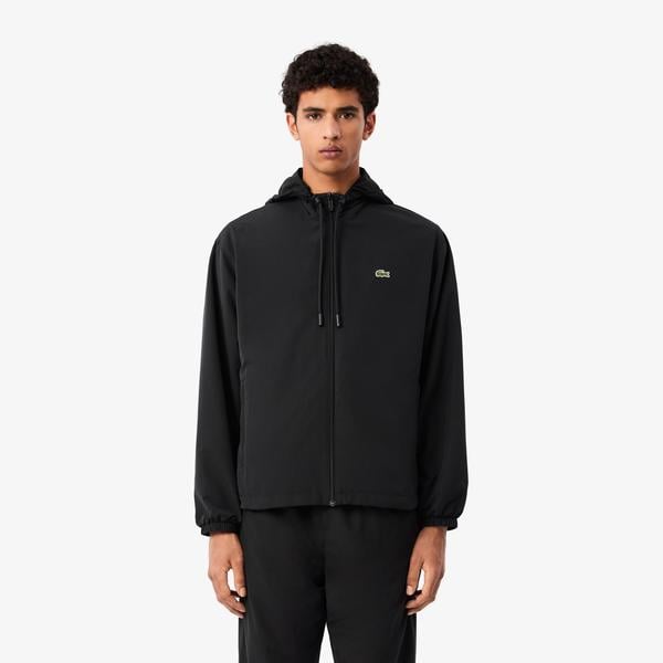 Erkek Regular Fit Kapüşonlu Siyah Yağmurluk