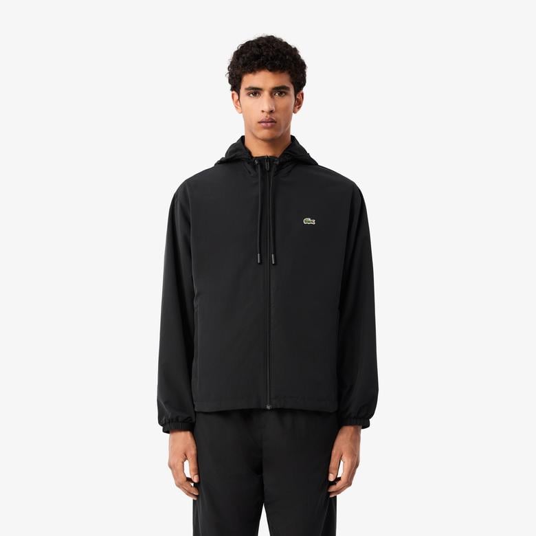 Erkek Regular Fit Kapüşonlu Siyah Yağmurluk