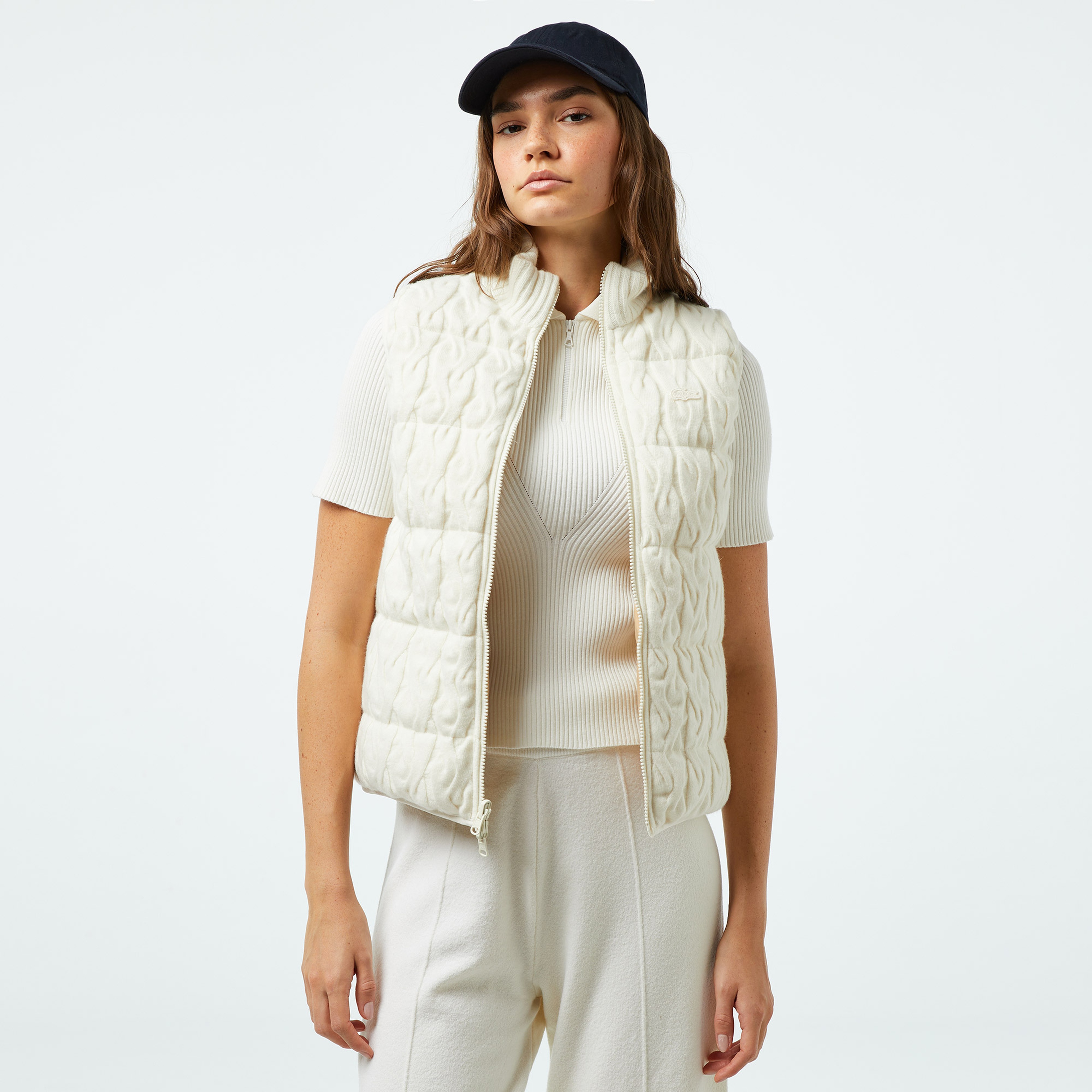 Kadın Regular Fit Dik Yaka Kapitone Çift Taraflı Beyaz Yelek