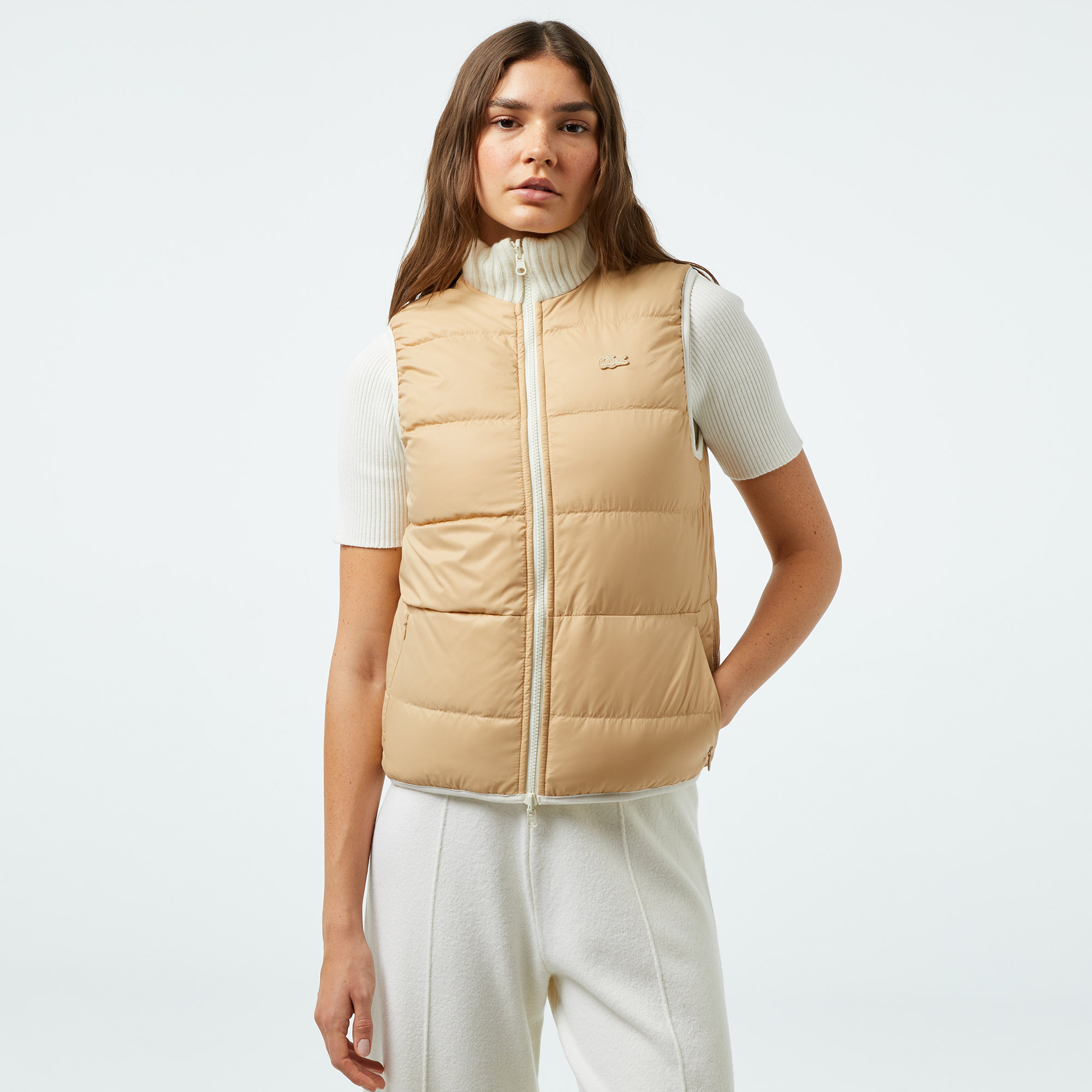 Kadın Regular Fit Dik Yaka Kapitone Çift Taraflı Beyaz Yelek