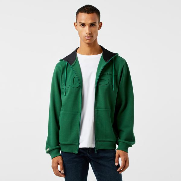 Erkek Relaxed Fit Kapüşonlu Baskılı Yeşil Sweatshirt