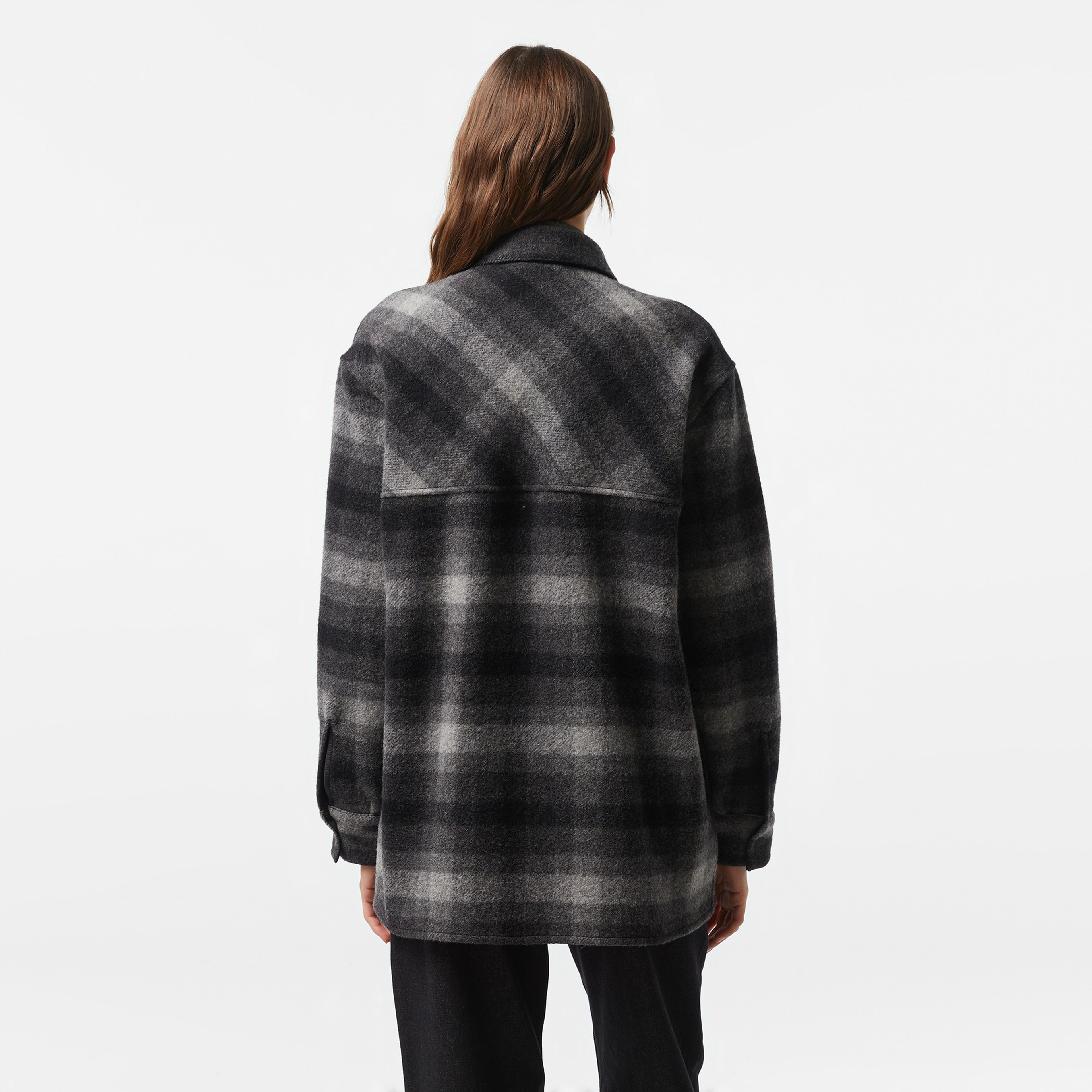 Kadın Relaxed Fit Gömlek Yaka Siyah Ceket