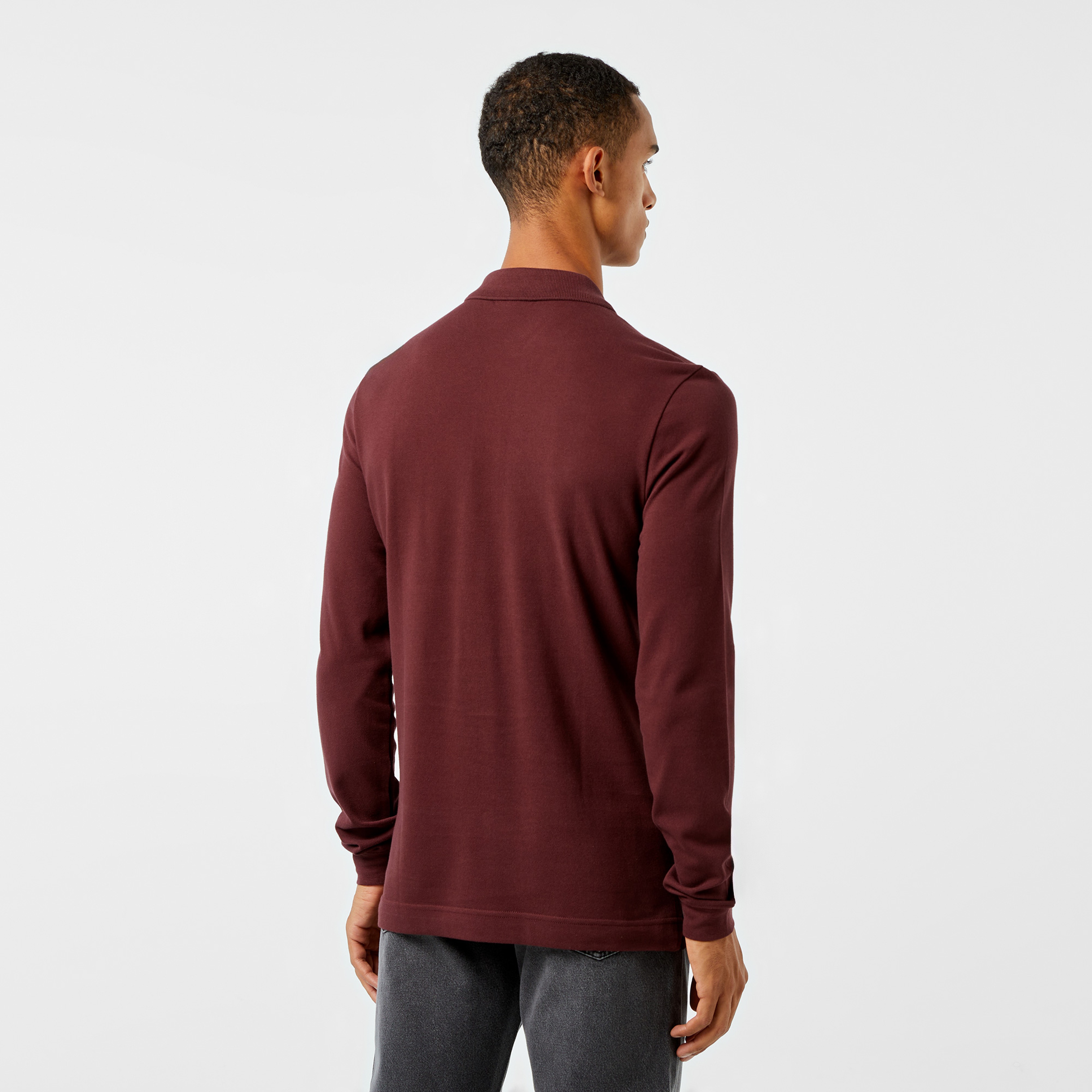 L.12.12 Erkek Slim Fit Uzun Kollu Bordo Polo