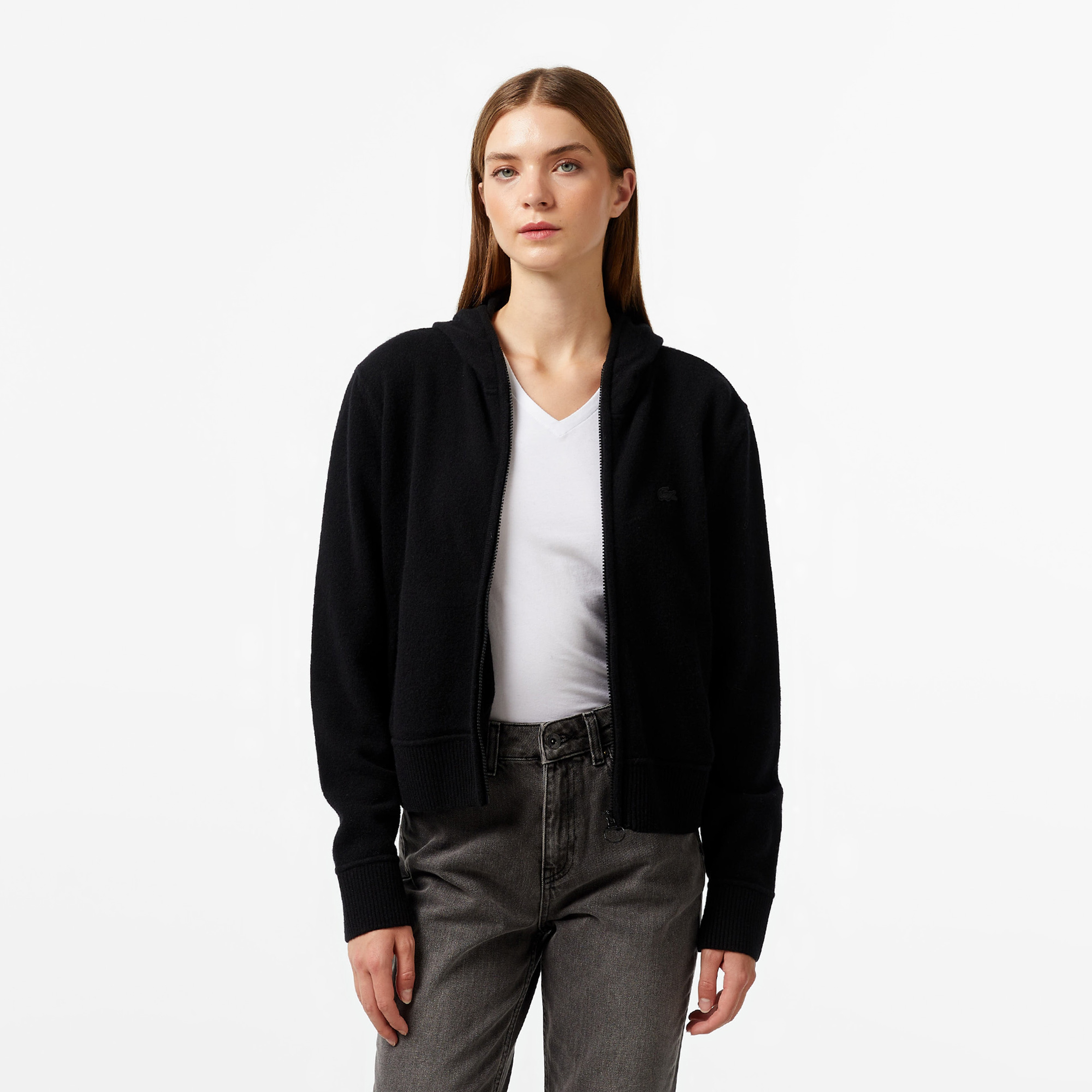 Kadın Relaxed Fit Kapüşonlu Siyah Hırka