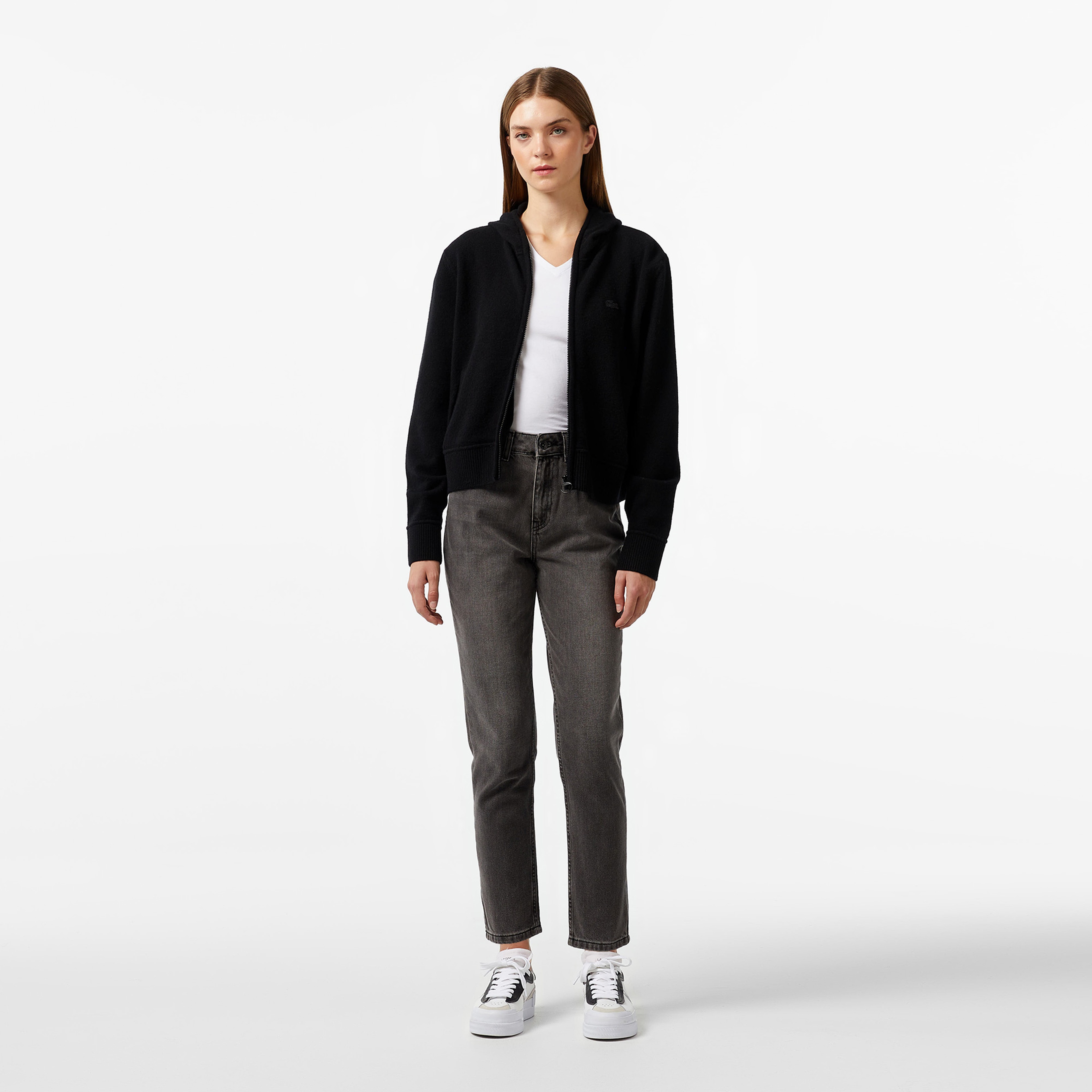 Kadın Relaxed Fit Kapüşonlu Siyah Hırka