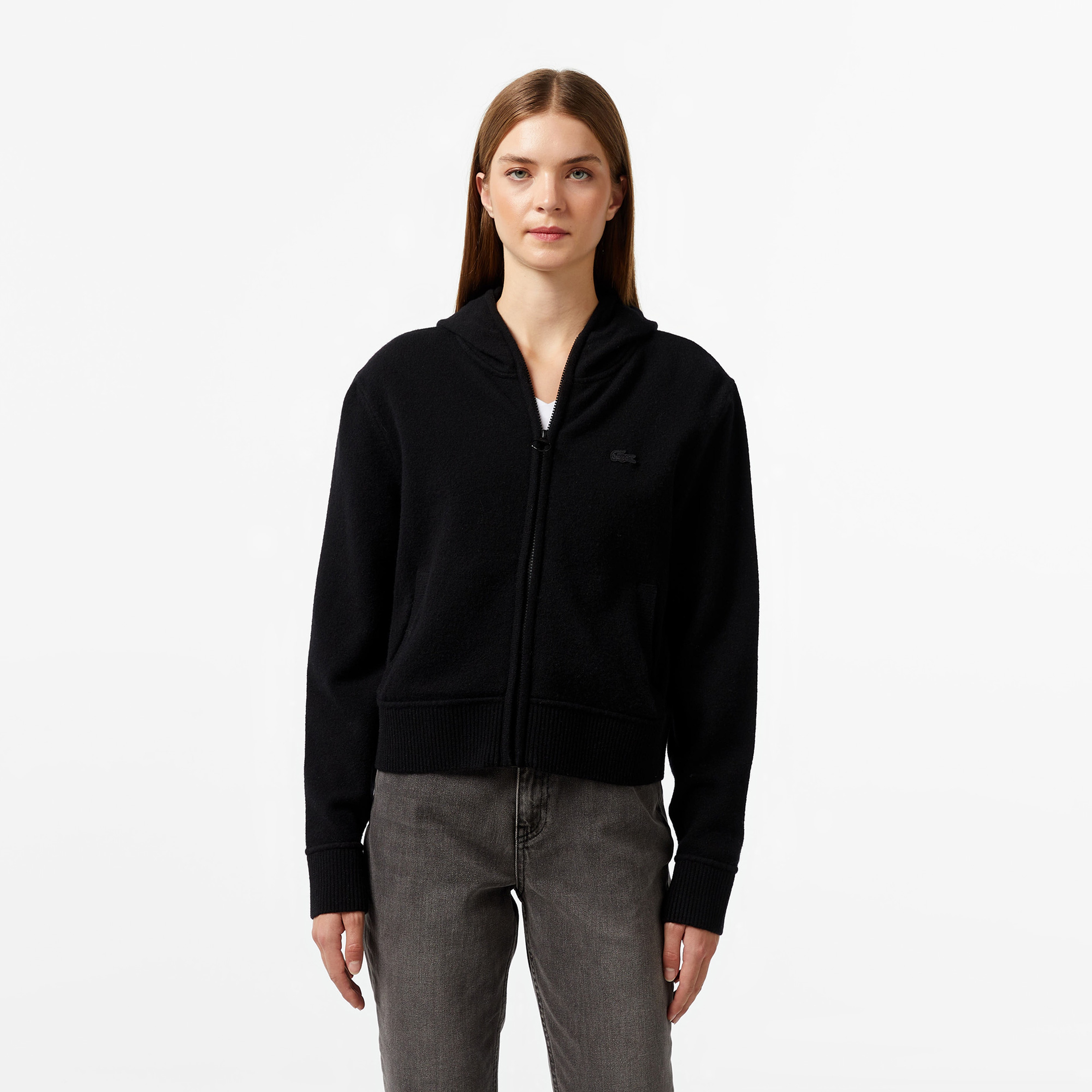 Kadın Relaxed Fit Kapüşonlu Siyah Hırka