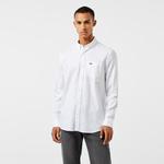 Erkek Slim Fit Düğmeli Yaka Beyaz Gömlek