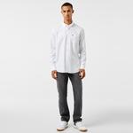Erkek Slim Fit Düğmeli Yaka Beyaz Gömlek