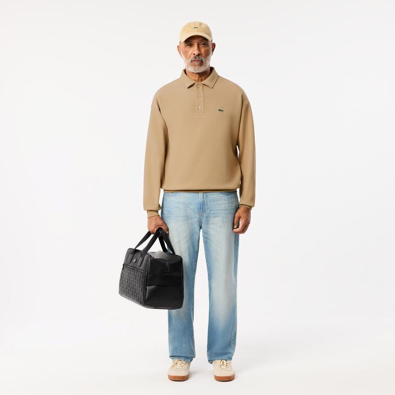 Erkek Loose Fit Polo Yaka Kahverengi Sweatshirt