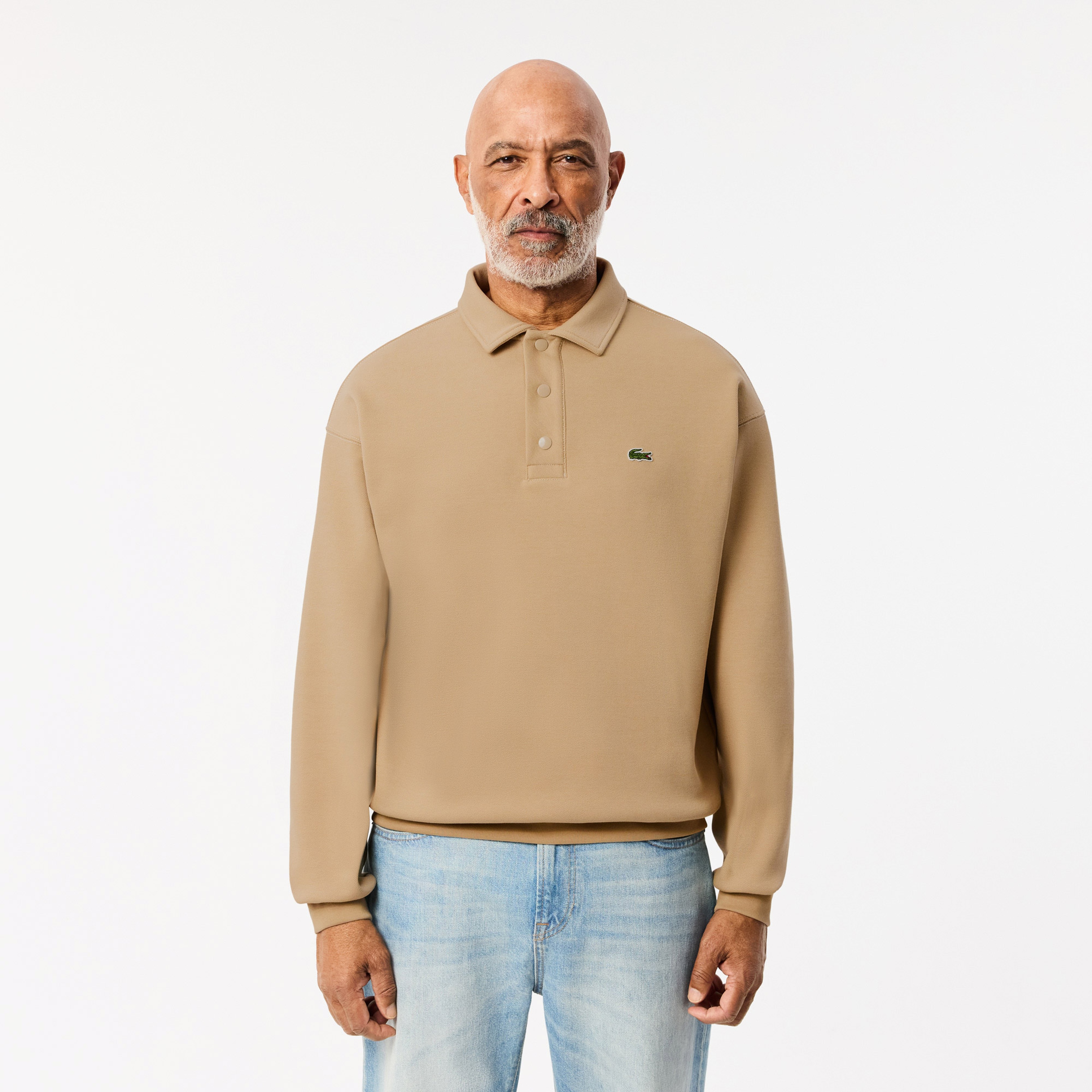 Erkek Loose Fit Polo Yaka Kahverengi Sweatshirt