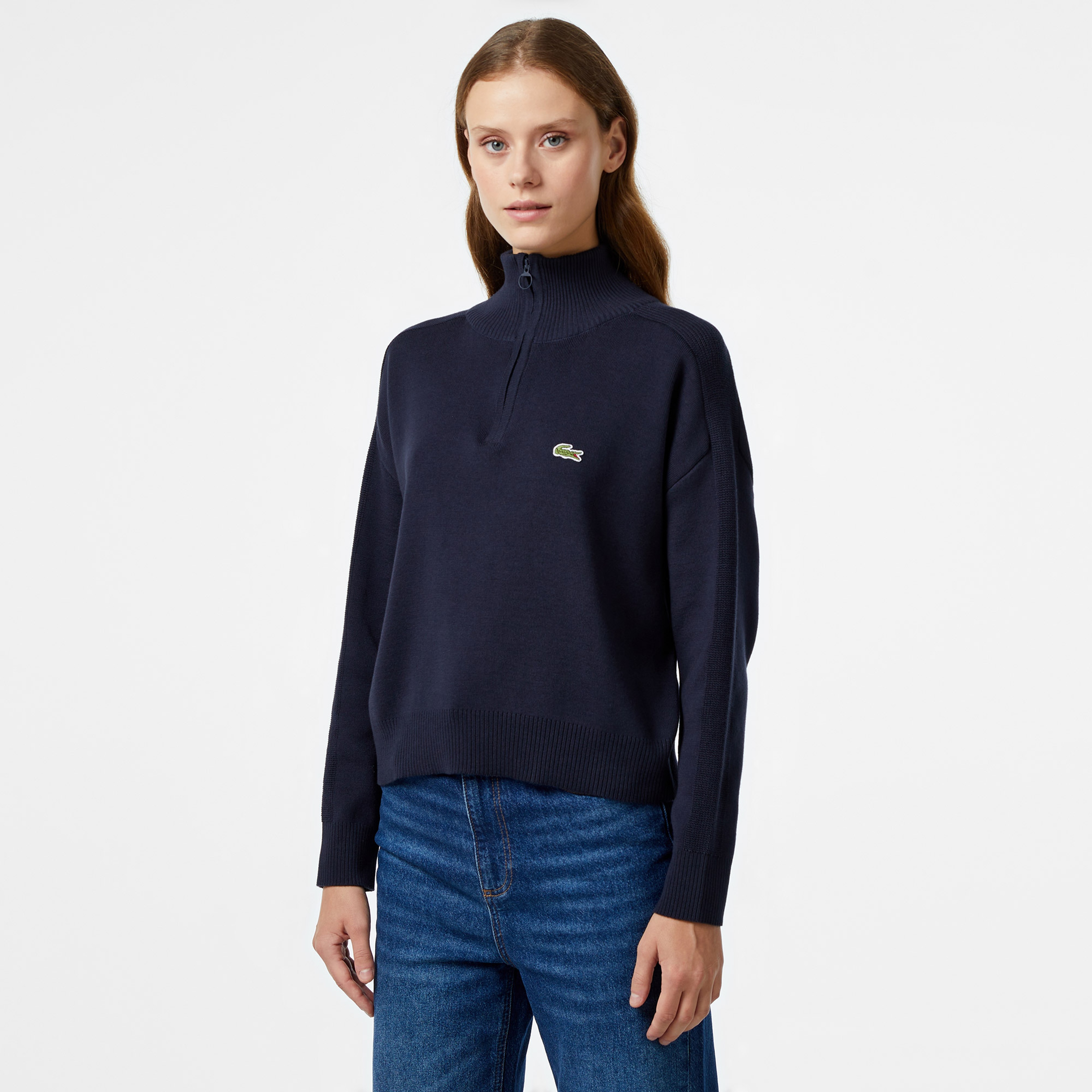 Kadın Relaxed Fit Yarım Fermuarlı Lacivert Triko