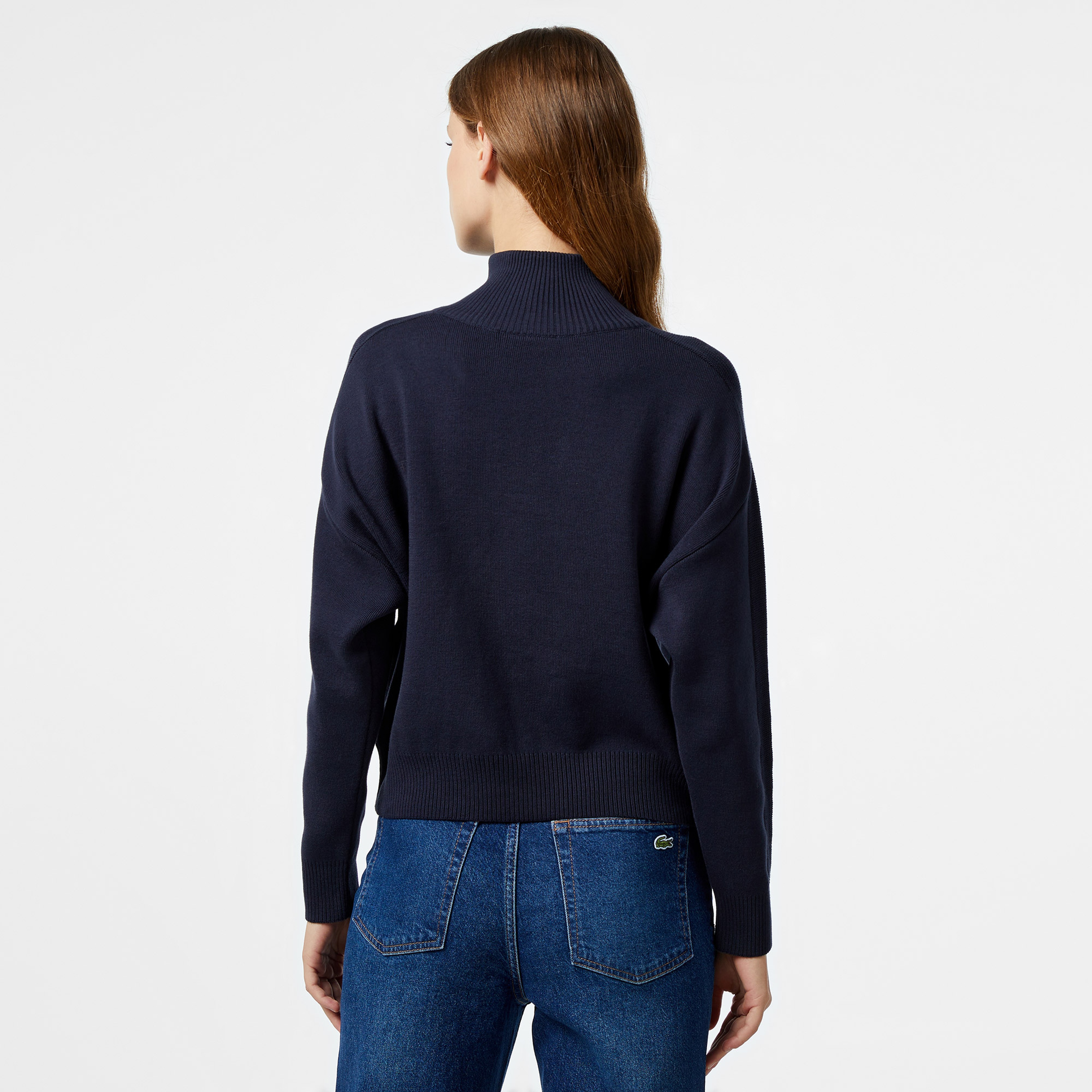 Kadın Relaxed Fit Yarım Fermuarlı Lacivert Triko