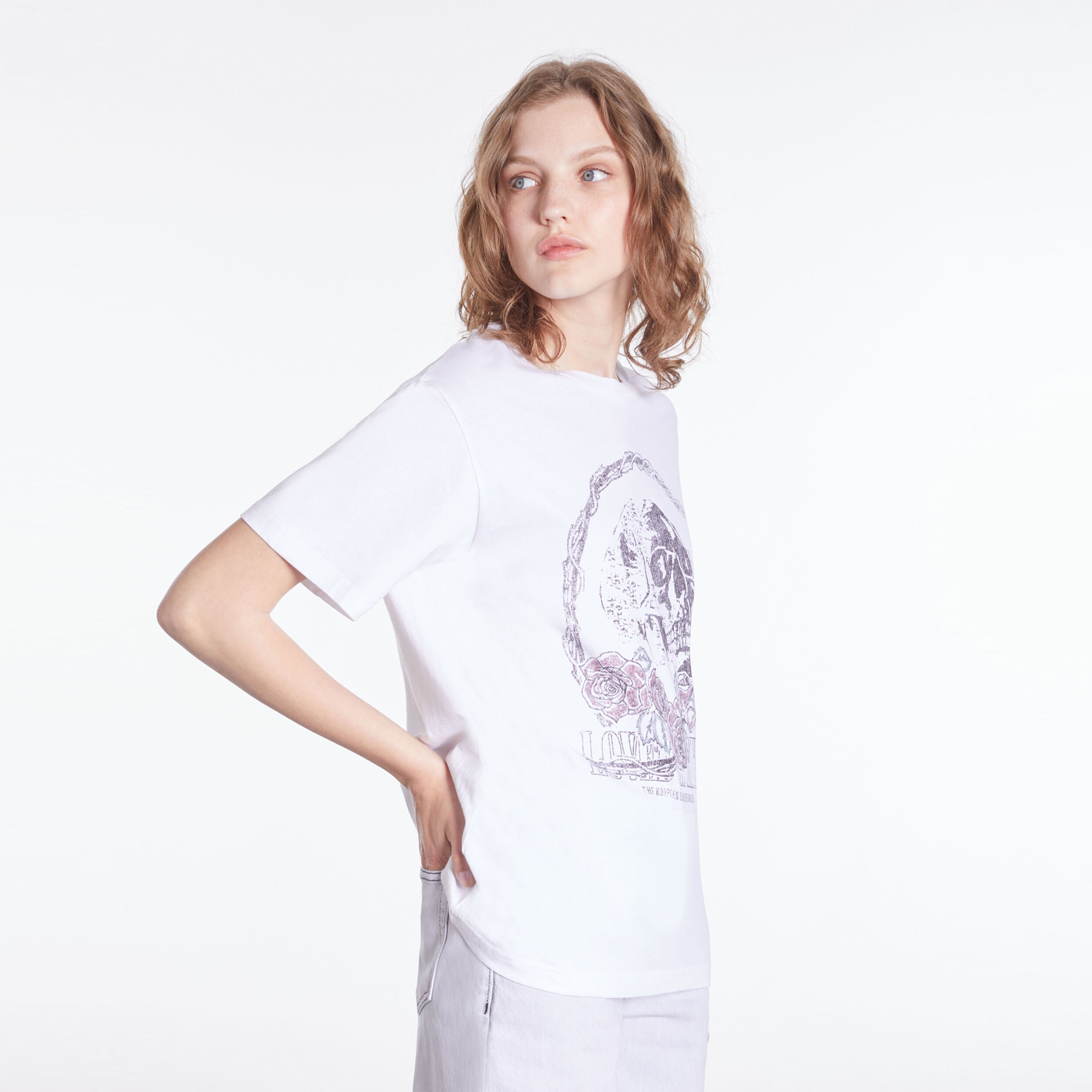 KADIN BİSİKLET YAKA BASKILI BEYAZ T-SHIRT