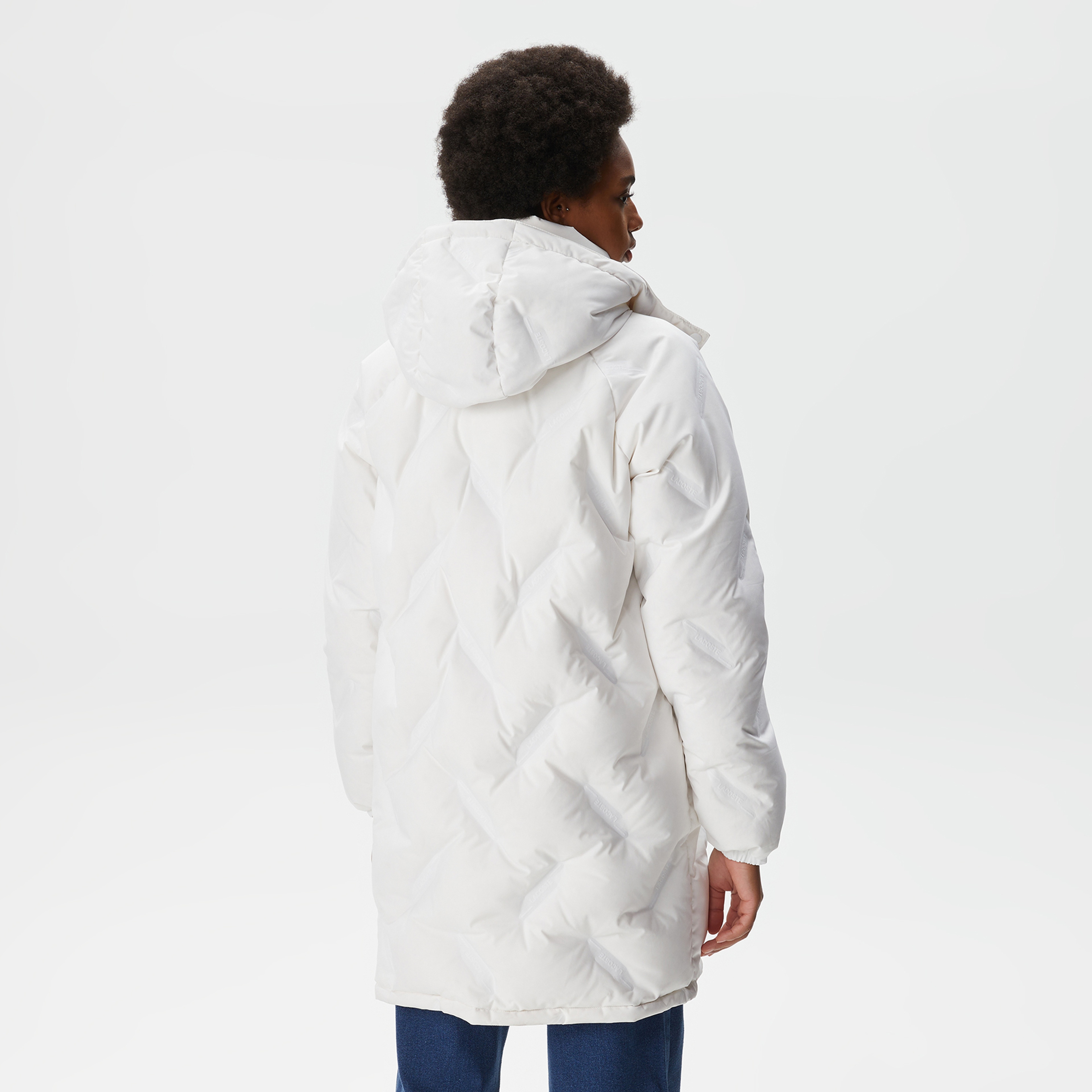 Lacoste Kadın Kapüşonlu Kapitone Beyaz Mont